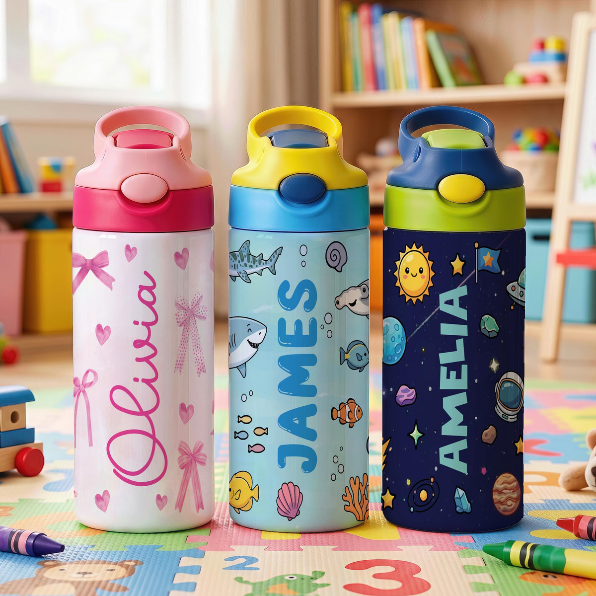 Personalized Kids Insulated Water Bottle, Custom Name Tumbler (First Day School Gift)