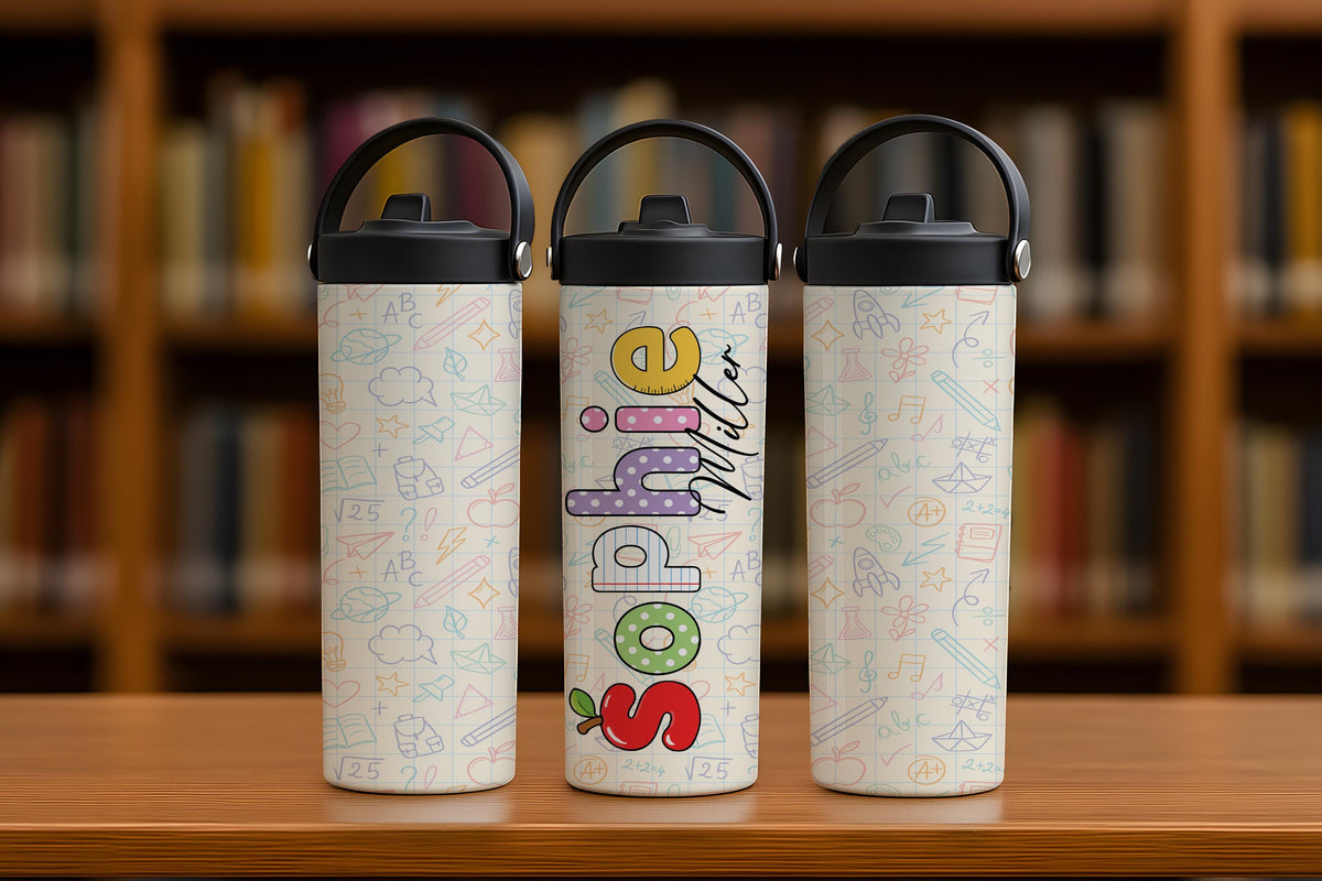 Custom Kids Tumbler With Handle 20oz - Personalized Back To School Gift - Stainless Steel Insulated Straw Cup