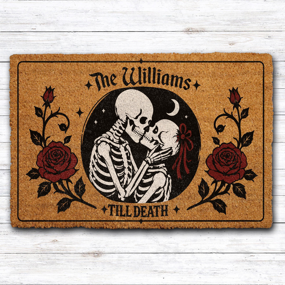 Funny Spooky Home Doormat - Gothic Skeleton Welcome Mat - Romantic Couple Door Mat - Skeleton Love Heart Entry