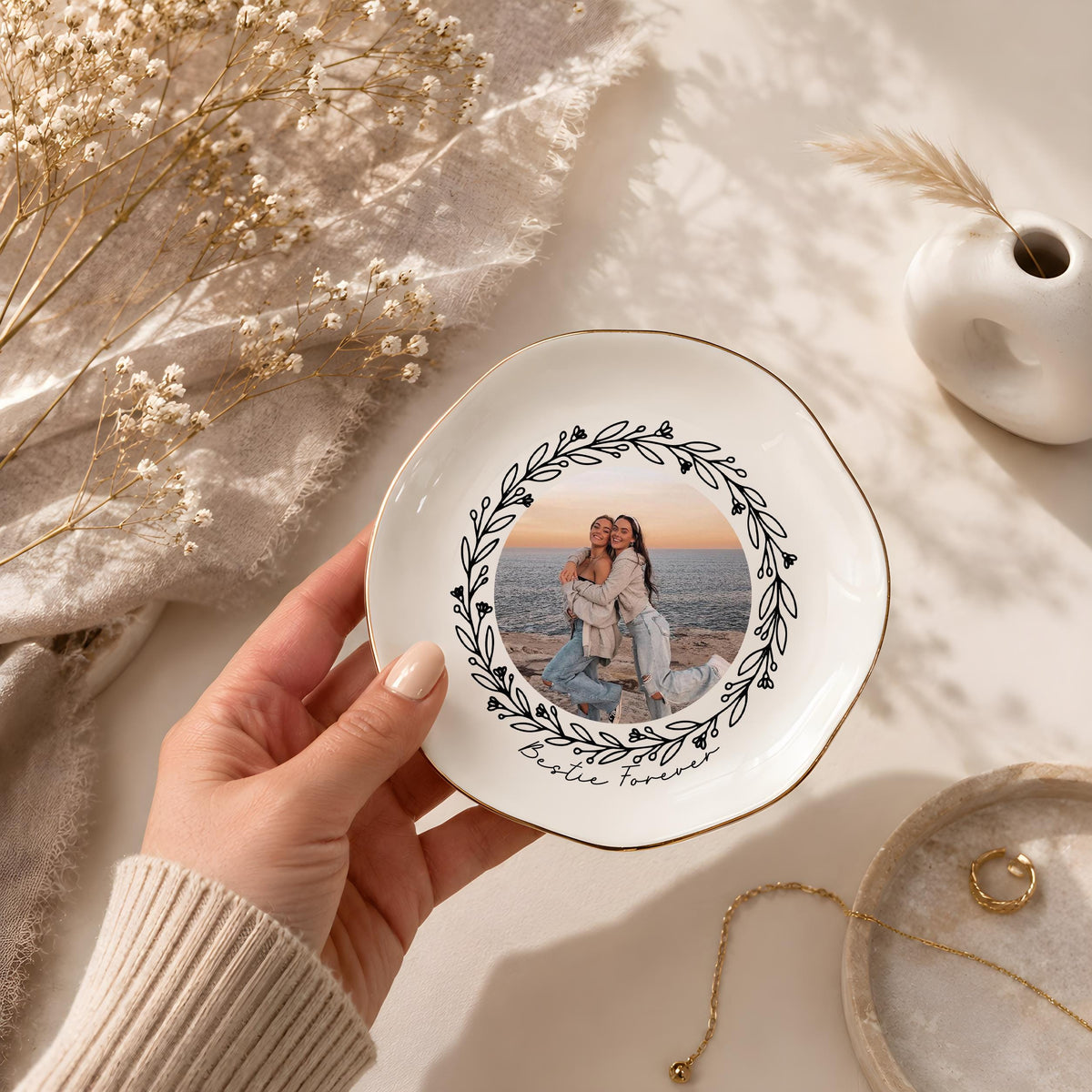 Personalized Photo Ring Dish, Custom Ceramic Jewelry Tray with Picture