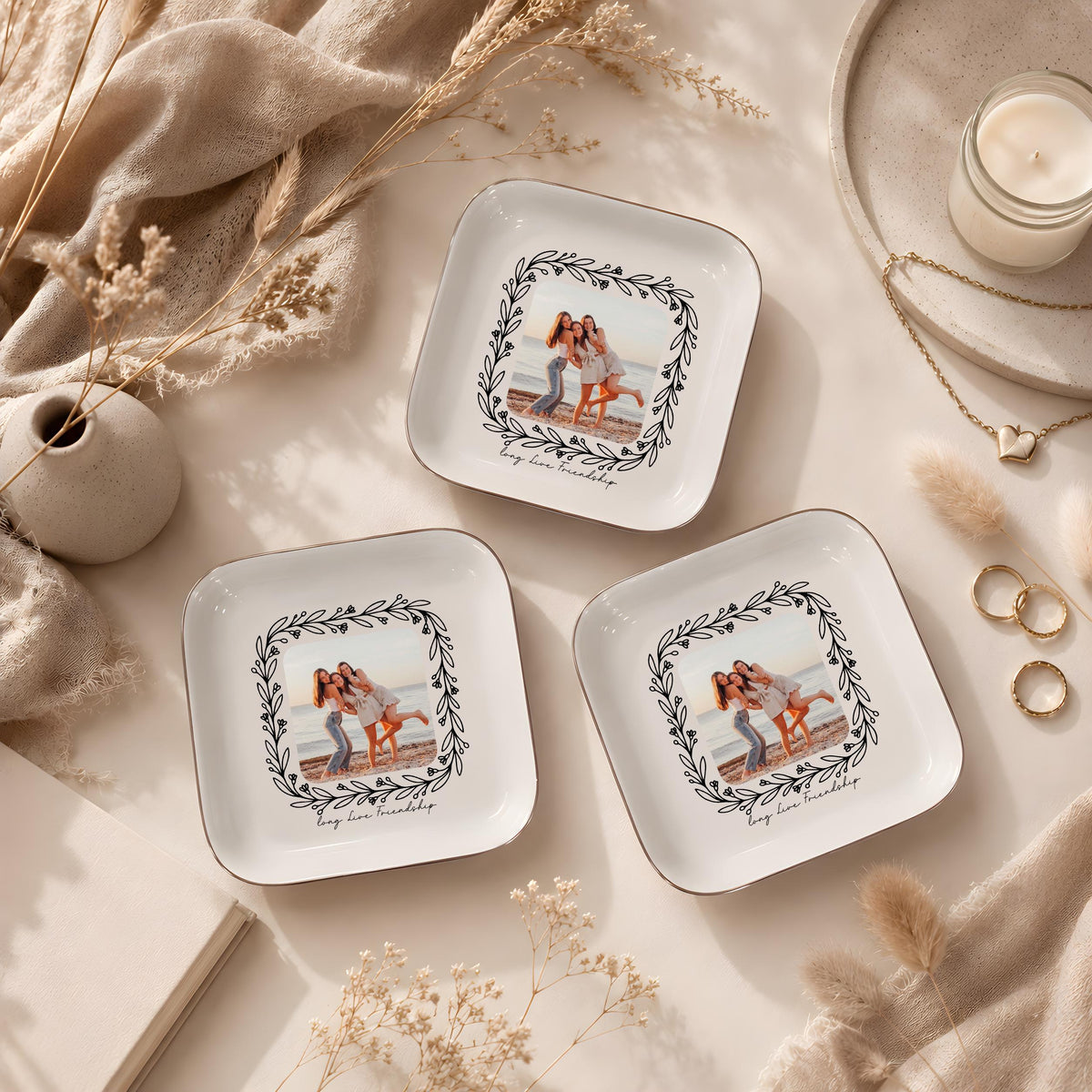 Personalized Photo Ring Dish, Custom Ceramic Jewelry Tray with Picture