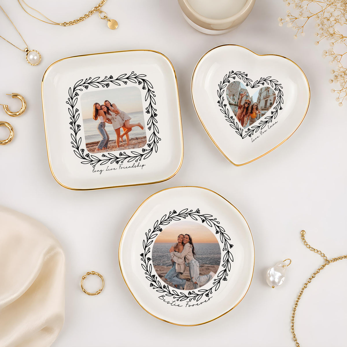 Personalized Photo Ring Dish, Custom Ceramic Jewelry Tray with Picture