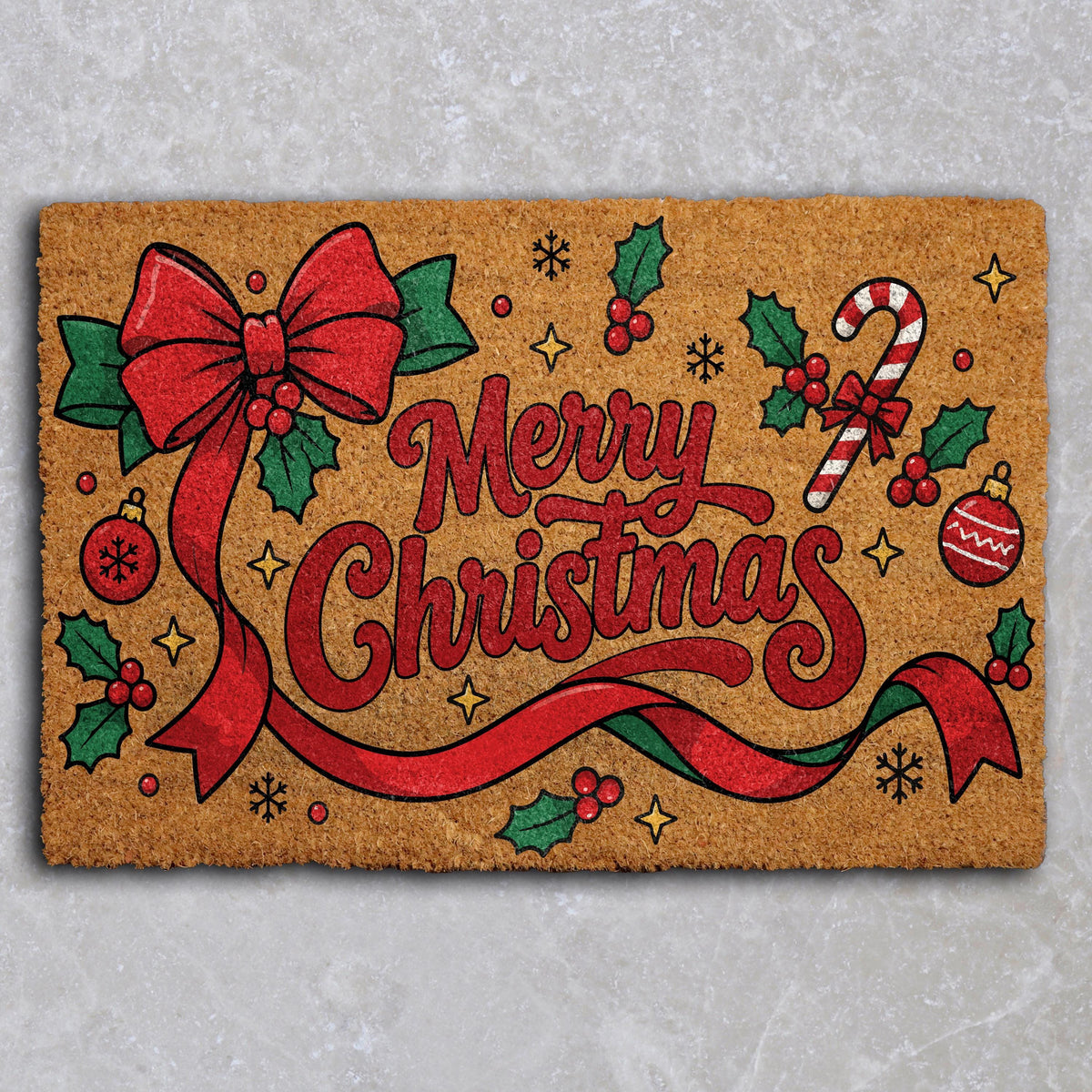 Red Ribbon Bow Holiday Doormat, Aesthetic Merry Christmas Welcome Mat