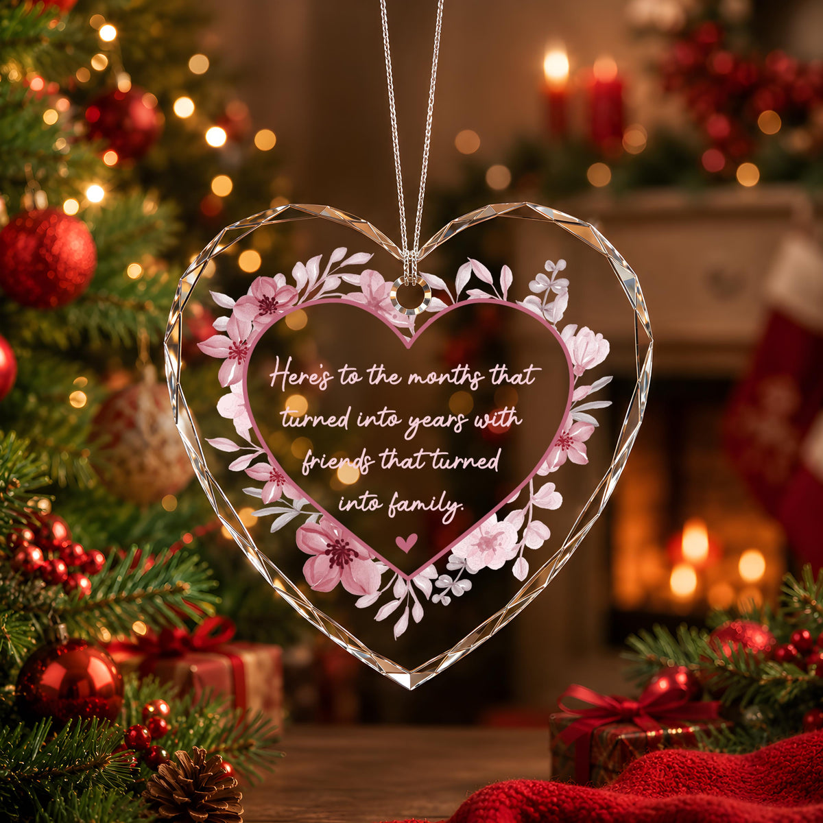 Friendship Christmas Ornament, Friends Turned Family Keepsake, Heart Shaped Tree Decor, Best Friend Gift, Meaningful Holiday Bauble