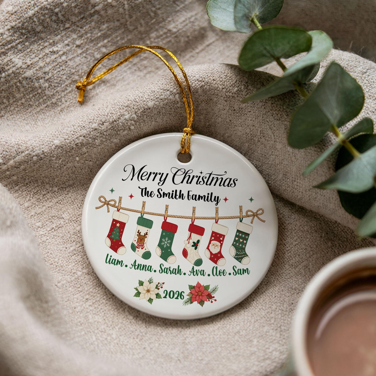 Personalized Family Christmas Ornament, Custom Stocking Names Bauble, Holiday Keepsake, Festive Tree Decor, Family Gift 2026