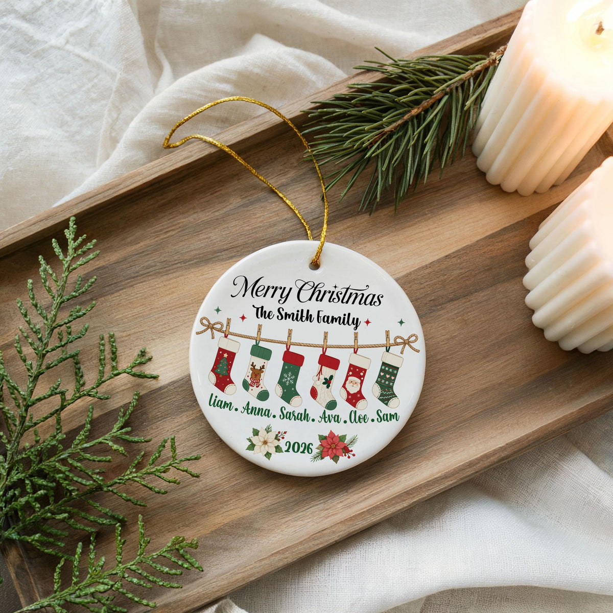 Personalized Family Christmas Ornament, Custom Stocking Names Bauble, Holiday Keepsake, Festive Tree Decor, Family Gift 2026