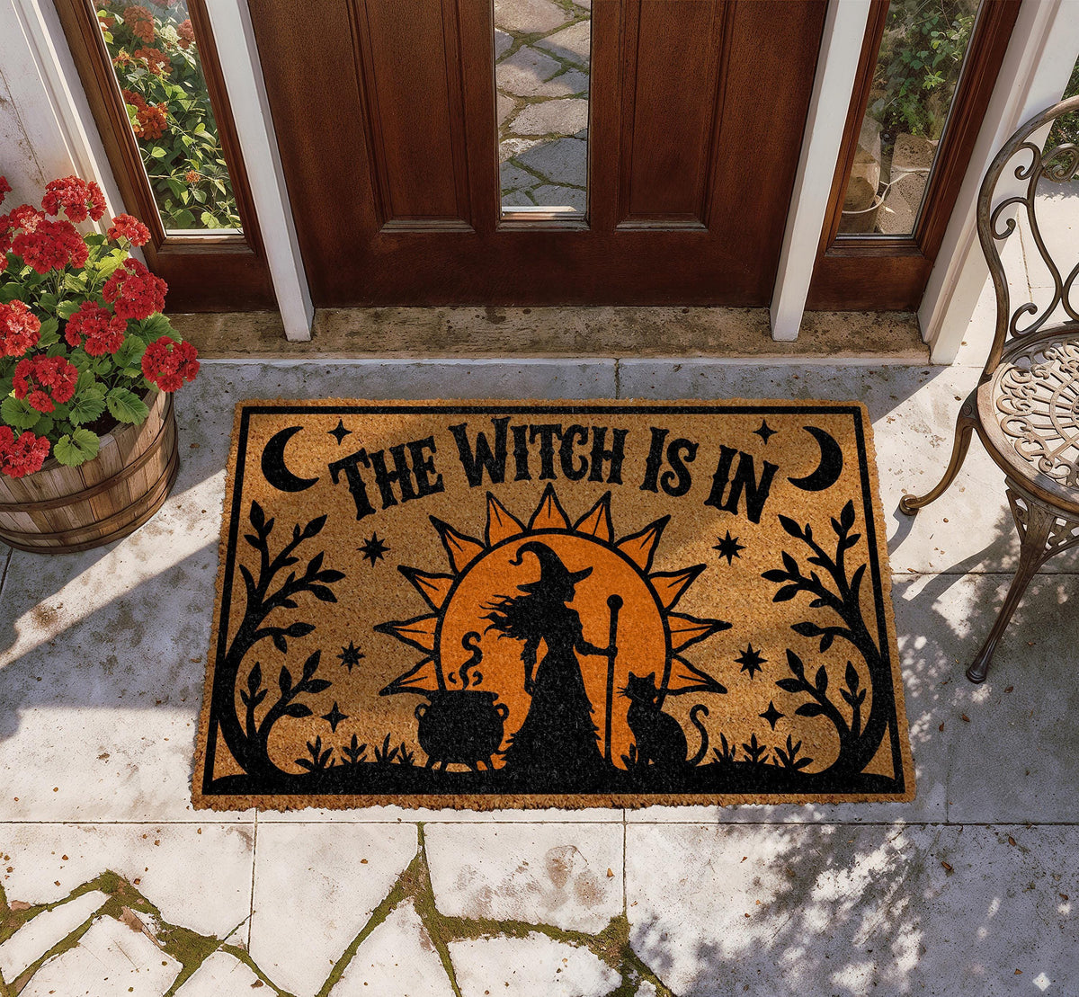 The Witch Is In Welcome mat, Girl Apartment Halloween Doormat