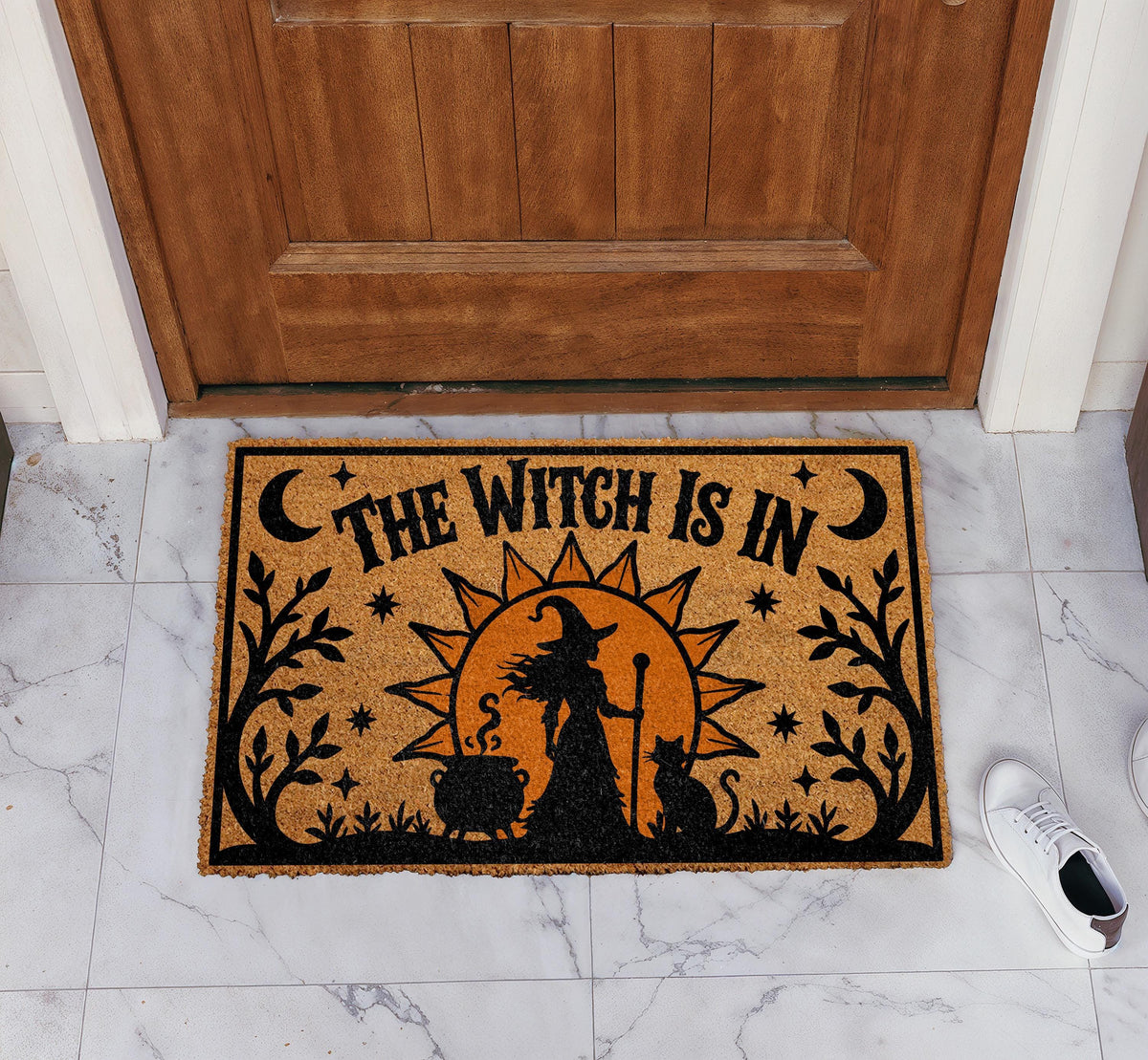 The Witch Is In Welcome mat, Girl Apartment Halloween Doormat