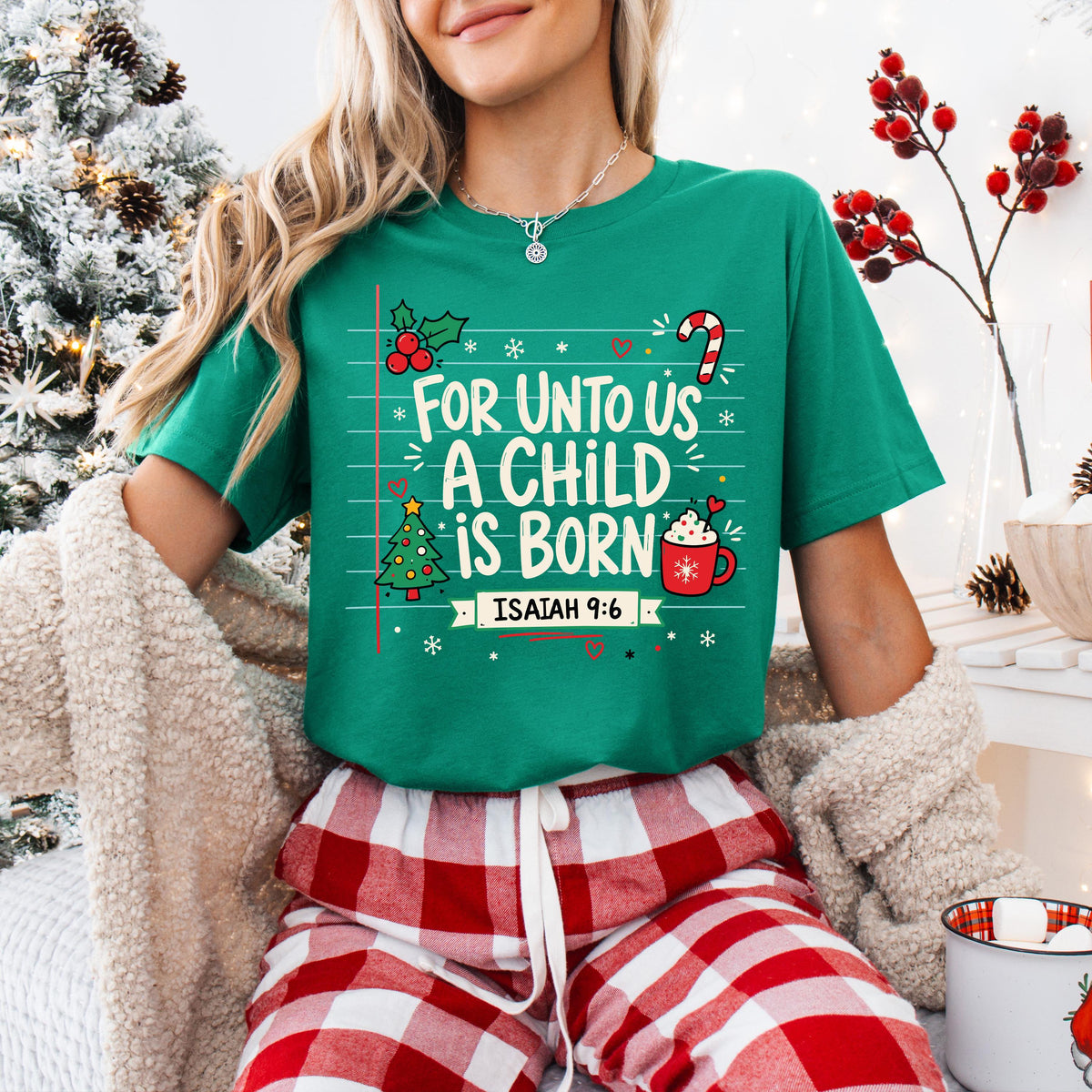 Christian Christmas Sweatshirt, For Unto Us a Child is Born Tee, Bible Verse Xmas Shirt, Religious Christmas Gift