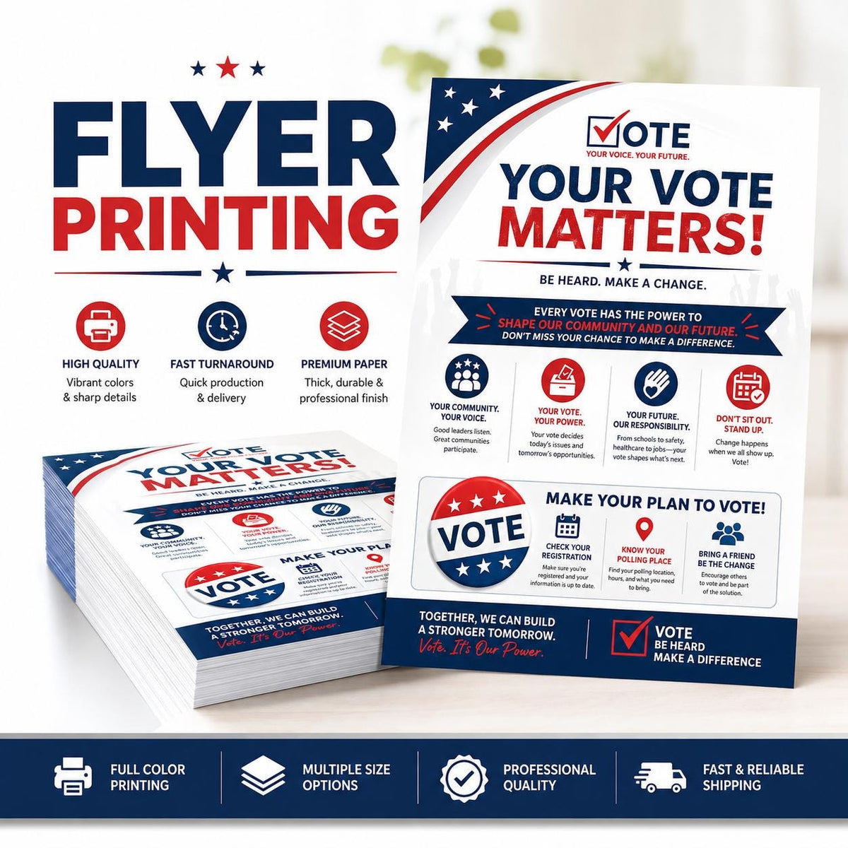 Custom Political Campaign Flyer Printing, Personalized Vote Brochure (Full Color)