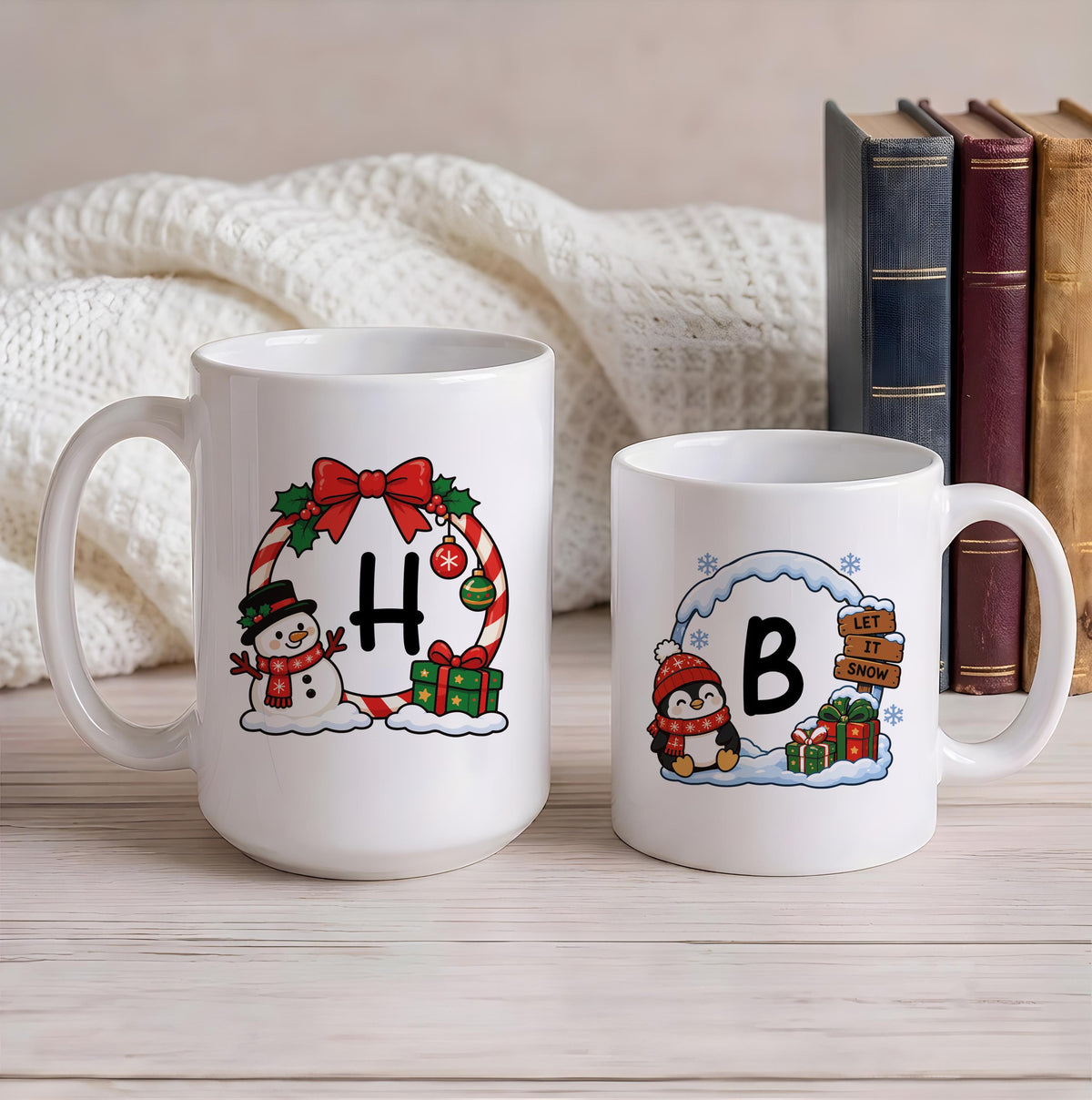 Custom Christmas Monogram Coffee Mug, Personalized Initial Winter Cabin Ceramic Cup