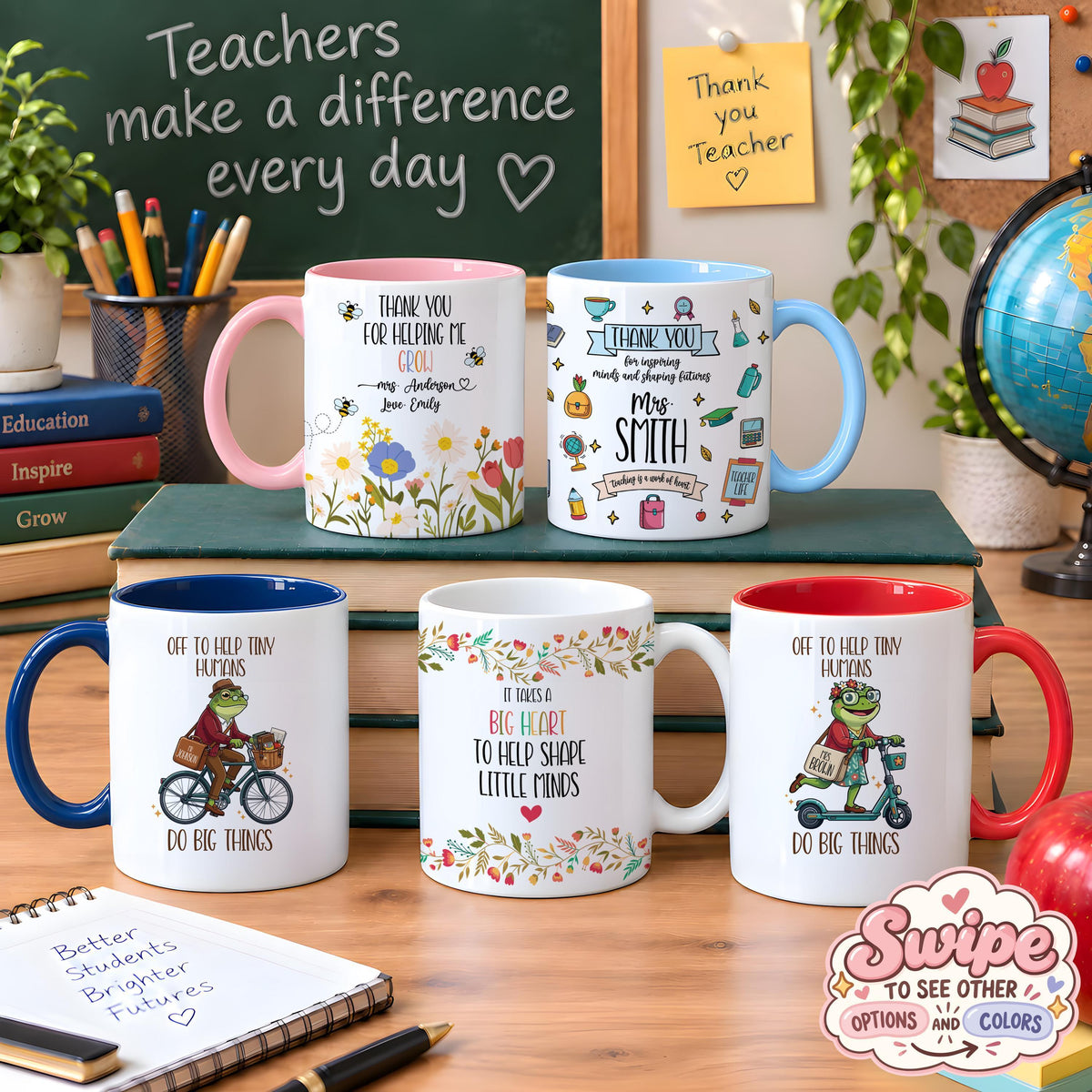 Personalized Teacher Appreciation Coffee Mug, Custom Funny & Cute Teacher Cup