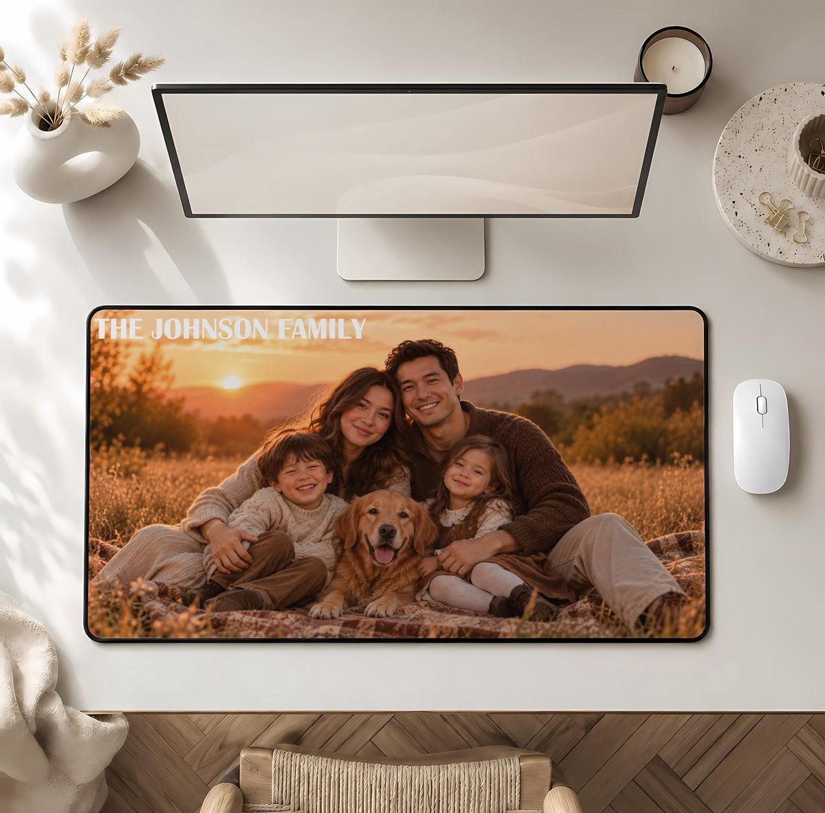 Personalized Family Name & Photo Desk Mat, Custom Family Picture Mouse Pad, Office Accessory