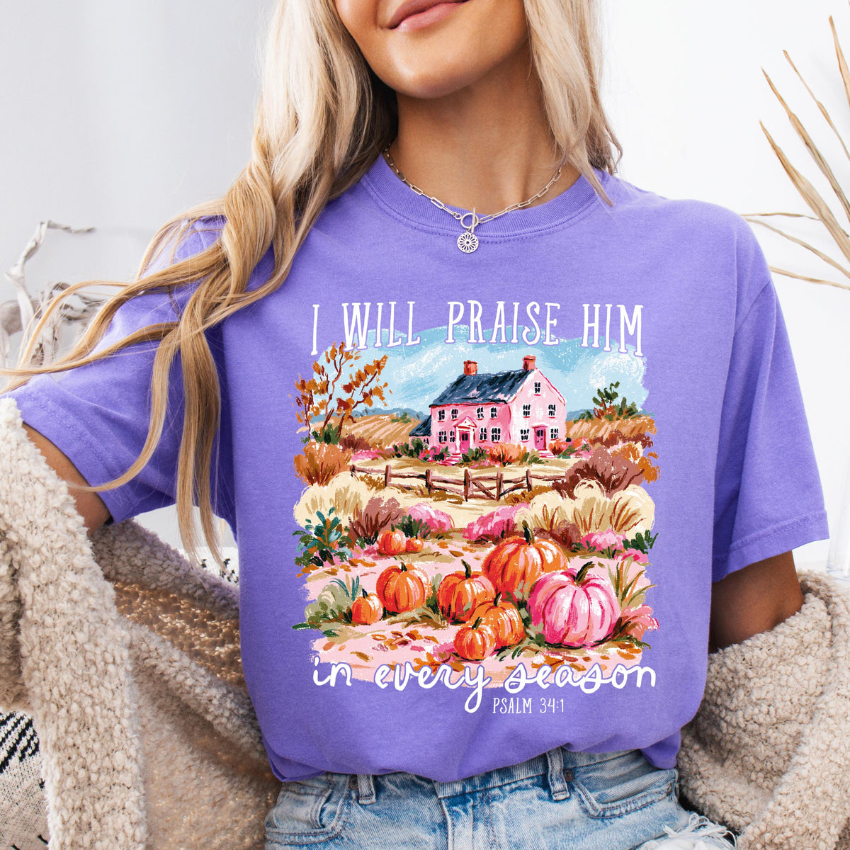 I Will Praise Him Comfort Colors® Shirt, Bible Verse Fall Pumpkin Season T-Shirt, Christian Autumn Long Sleeve