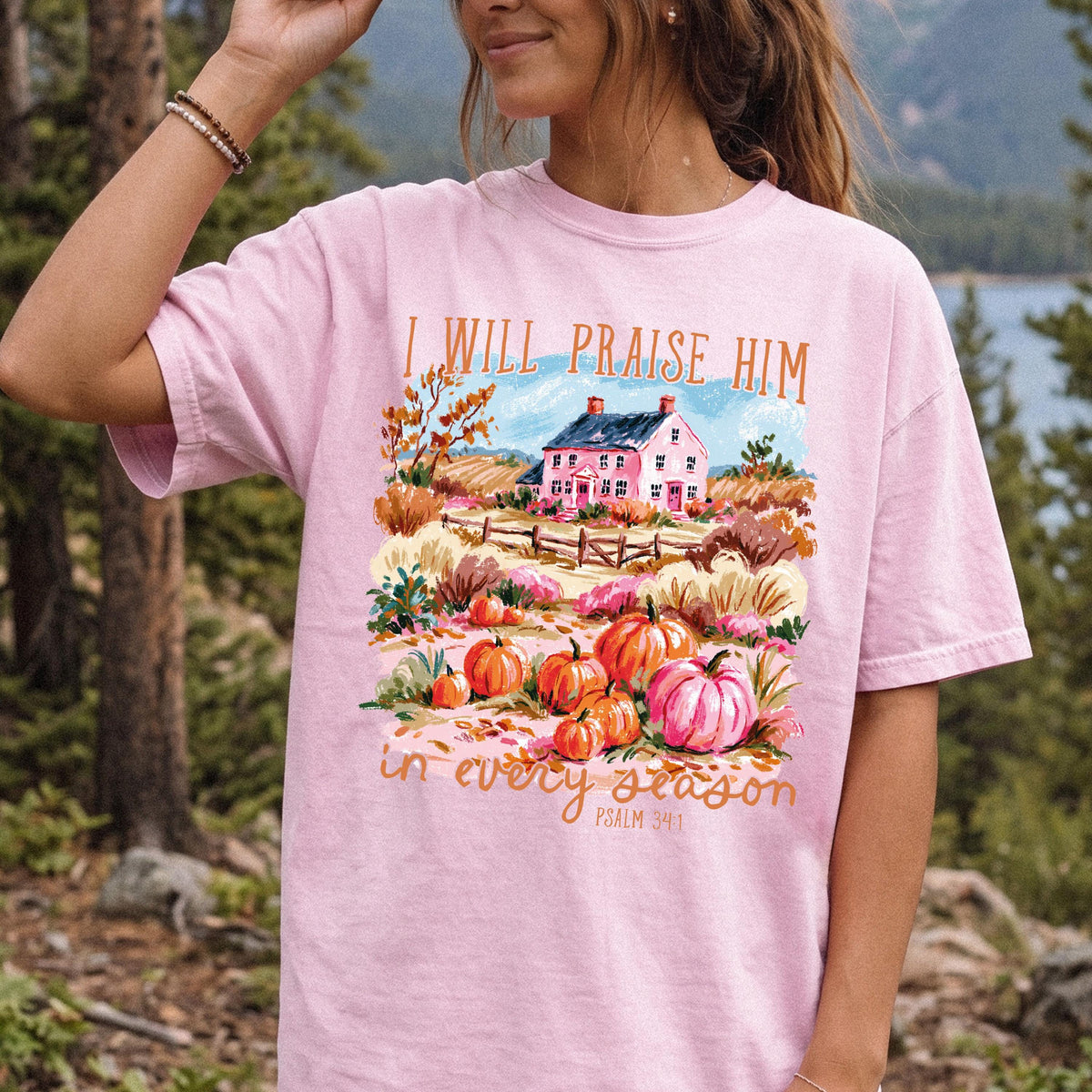 I Will Praise Him Comfort Colors® Shirt, Bible Verse Fall Pumpkin Season T-Shirt, Christian Autumn Long Sleeve