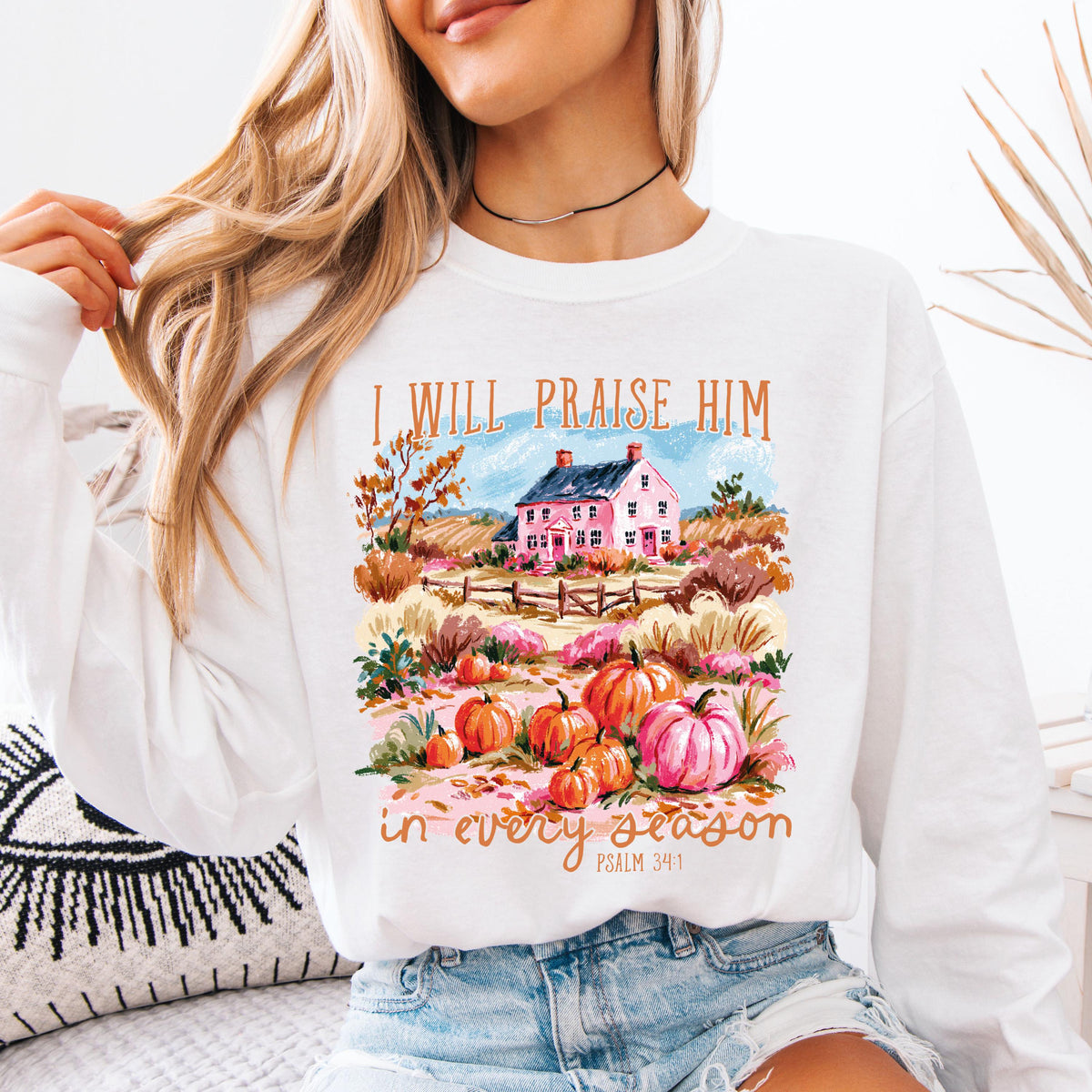 I Will Praise Him Comfort Colors® Shirt, Bible Verse Fall Pumpkin Season T-Shirt, Christian Autumn Long Sleeve