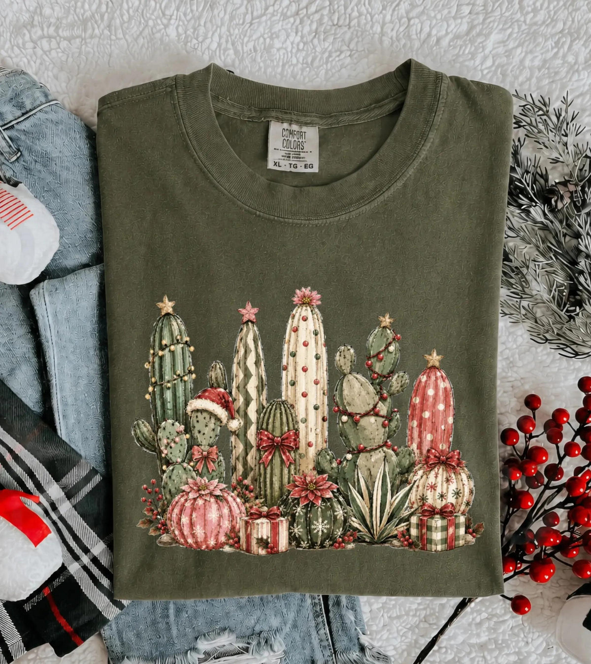 Feliz Navidad Comfort Colors® T-Shirt, Mexican Merry Christmas Tee, Cactus Lover Holiday Gift