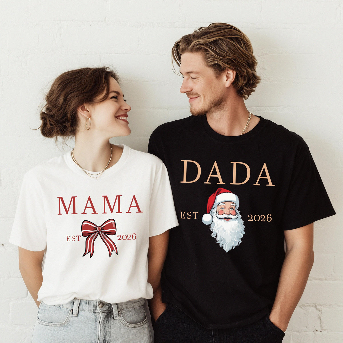 Christmas Family Comfort Colors® Shirt, Santa Dada & Bow Mama Shirt, Holiday Family Matching Gift