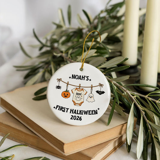 Custom Name Baby First Halloween Ornament, Personalized Spooky Baby Clothesline Keepsake