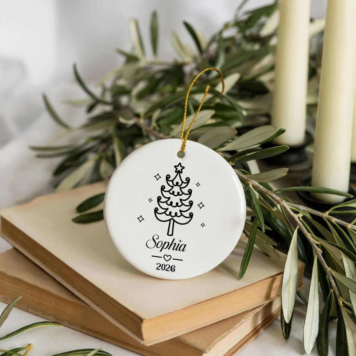 Personalized 2026 Christmas Tree Ornament, Custom Name Modern Minimalist Holiday Keepsake