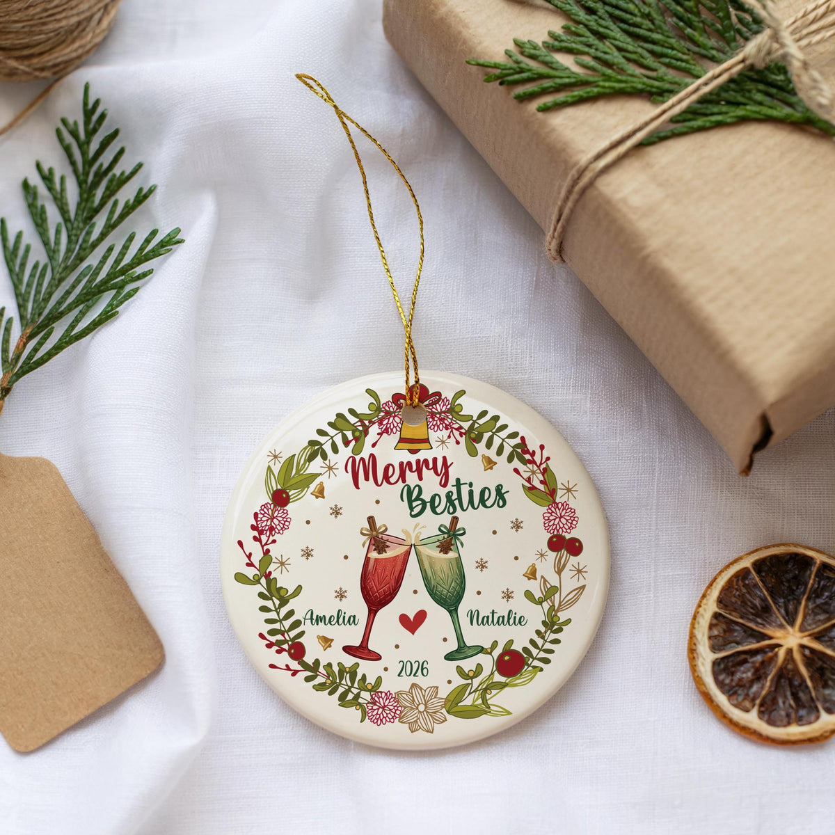 Personalized Best Friend Christmas Ornament, Merry Besties Custom Keepsake