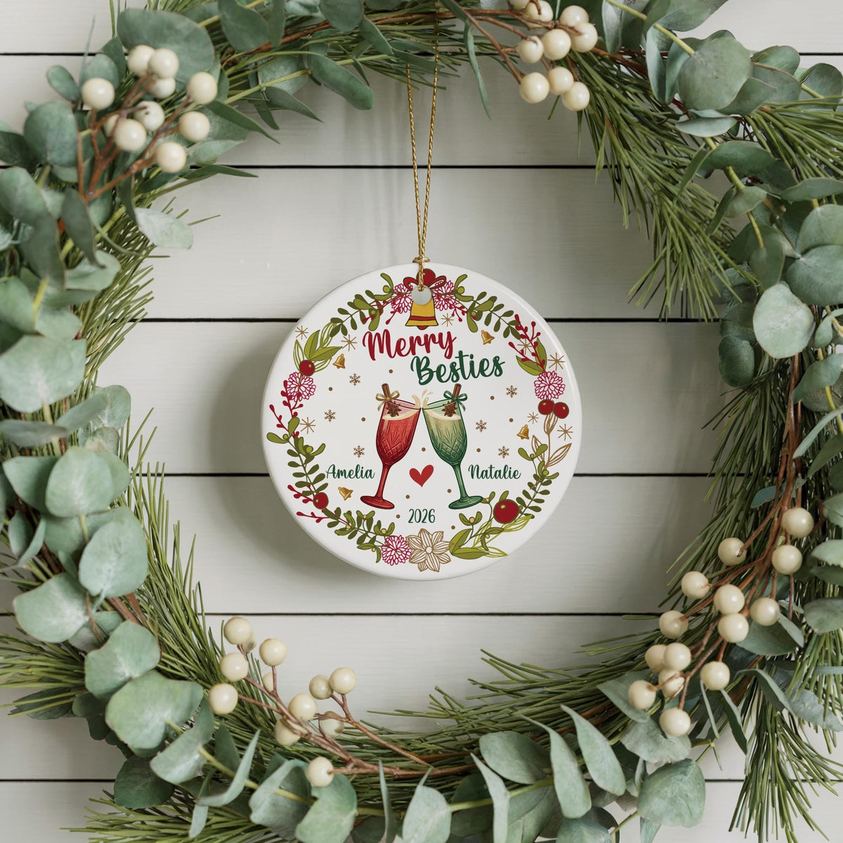 Personalized Best Friend Christmas Ornament, Merry Besties Custom Keepsake