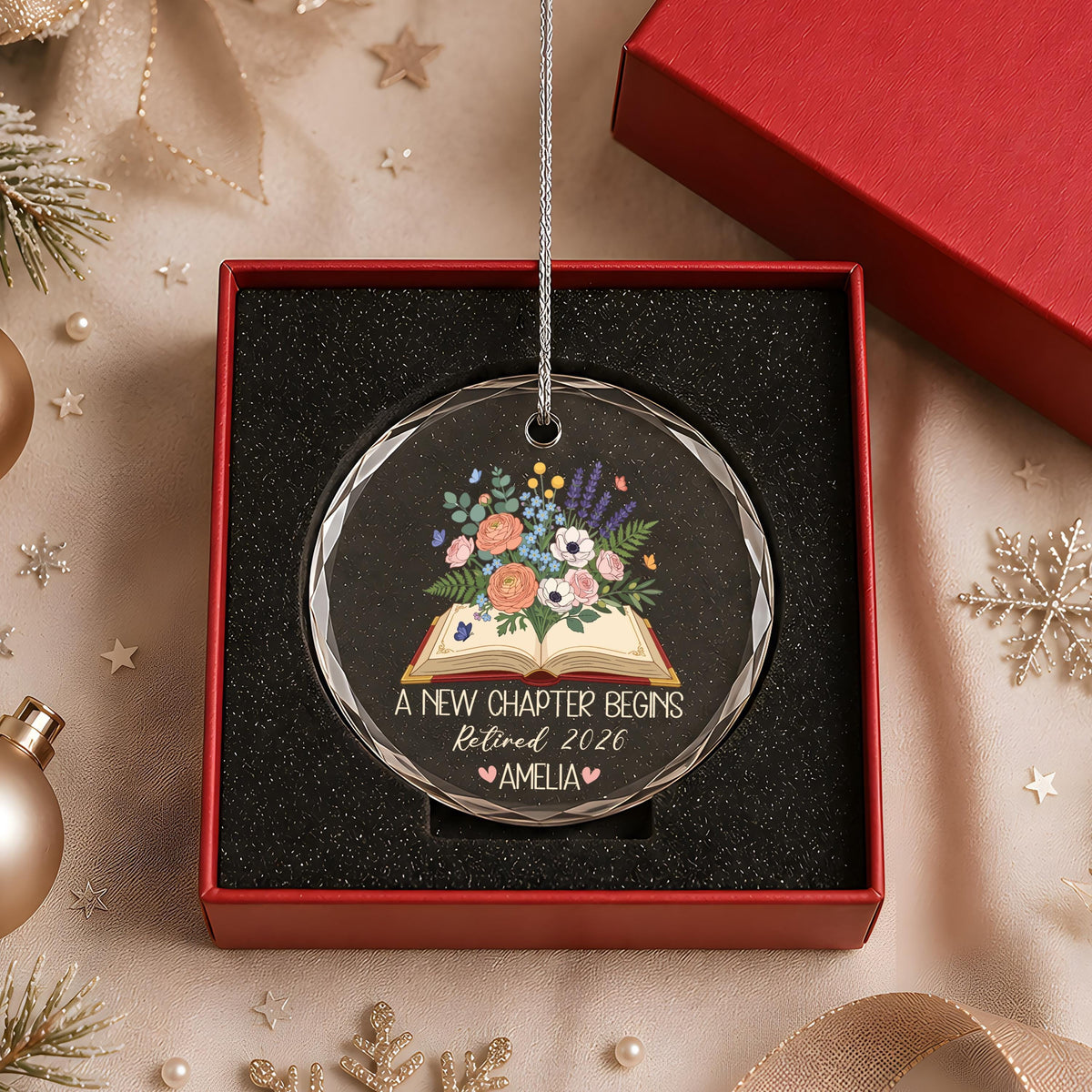 Personalized Retirement Ornament, A New Chapter Begins Gift, Book Lover Retired Keepsake