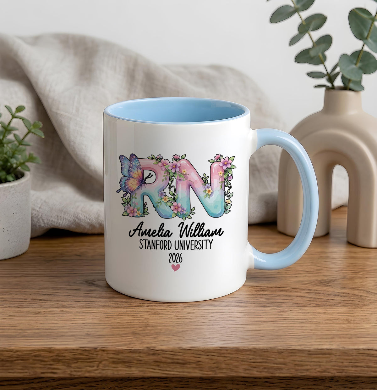 Personalized Floral RN Graduation Mug, Custom Nurse Coffee Cup, Nursing School Grad Gift