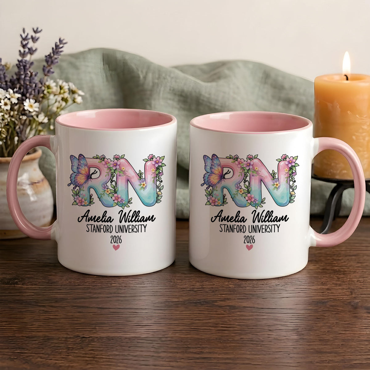 Personalized Floral RN Graduation Mug, Custom Nurse Coffee Cup, Nursing School Grad Gift