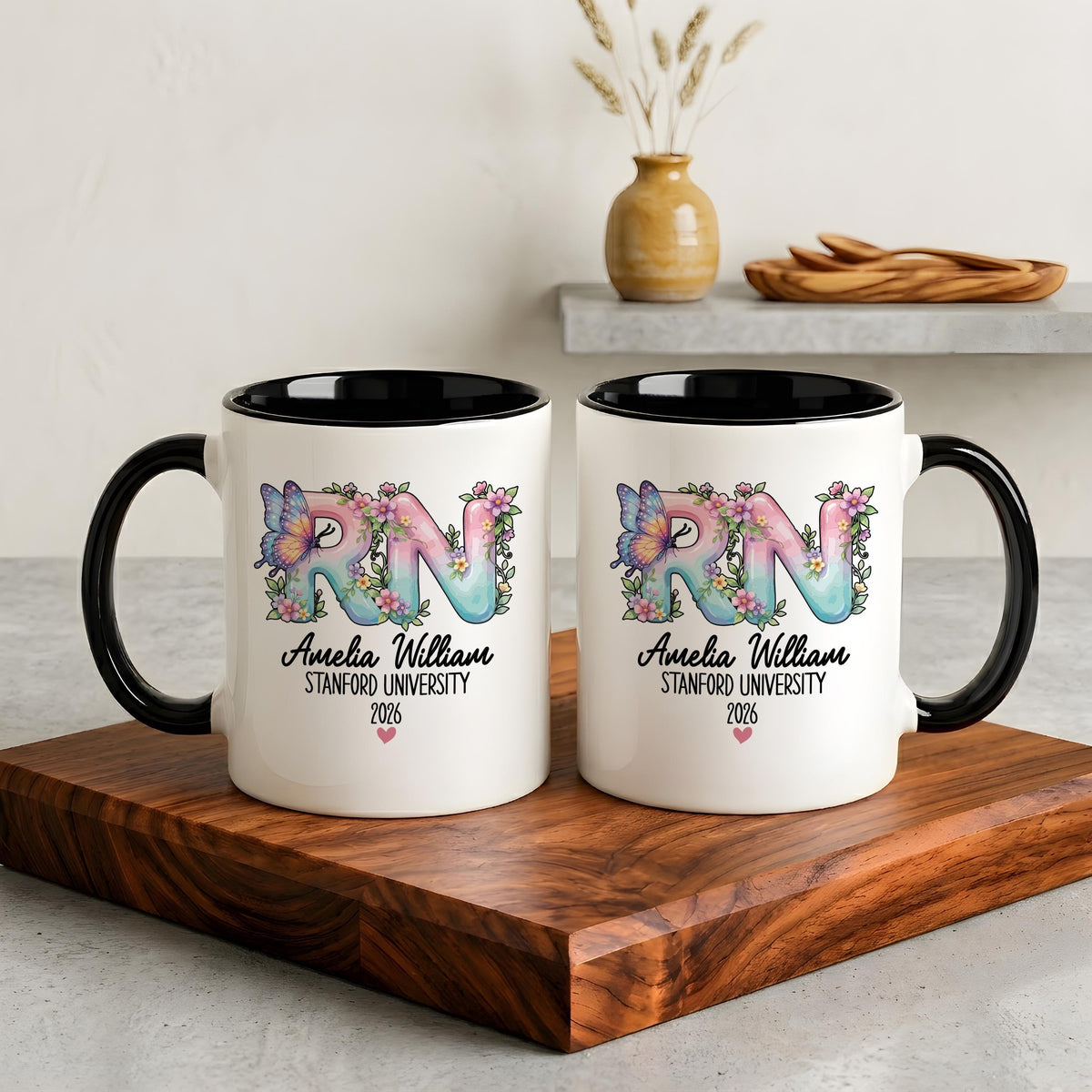 Personalized Floral RN Graduation Mug, Custom Nurse Coffee Cup, Nursing School Grad Gift