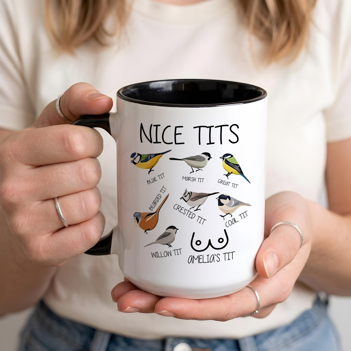 Funny Bird Watching Mug, Custom Name Coffee Cup, Gag Gift for Her (11oz)
