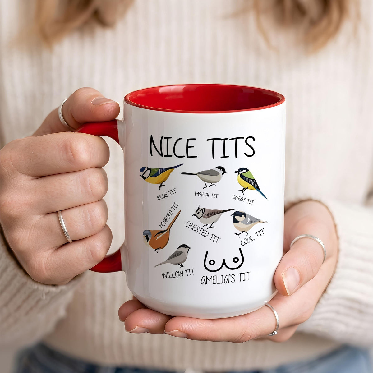 Funny Bird Watching Mug, Custom Name Coffee Cup, Gag Gift for Her (11oz)