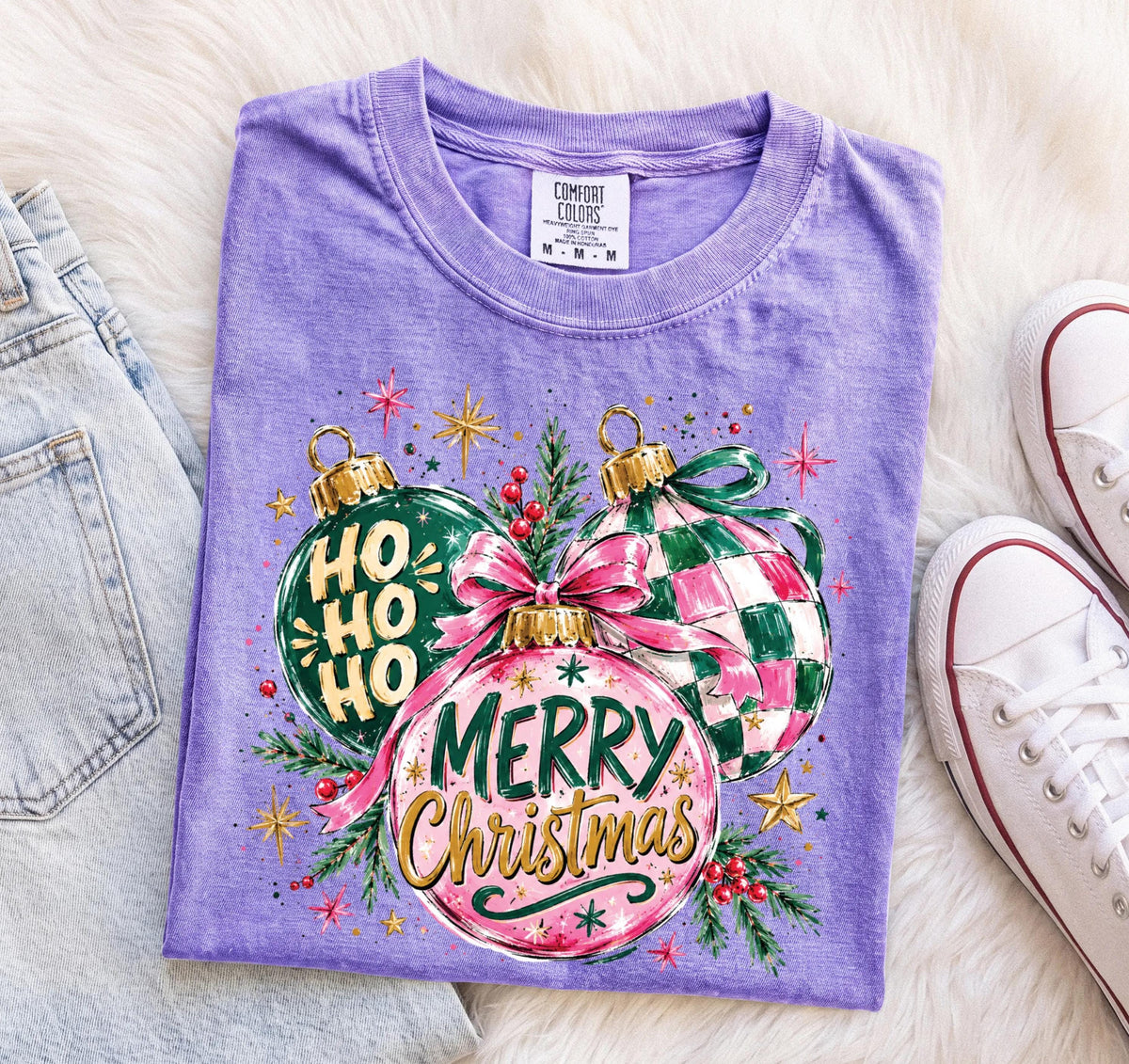 Christmas Ornaments Comfort Colors® Shirt, Merry Christmas Tee, Preppy Women Holiday Gift