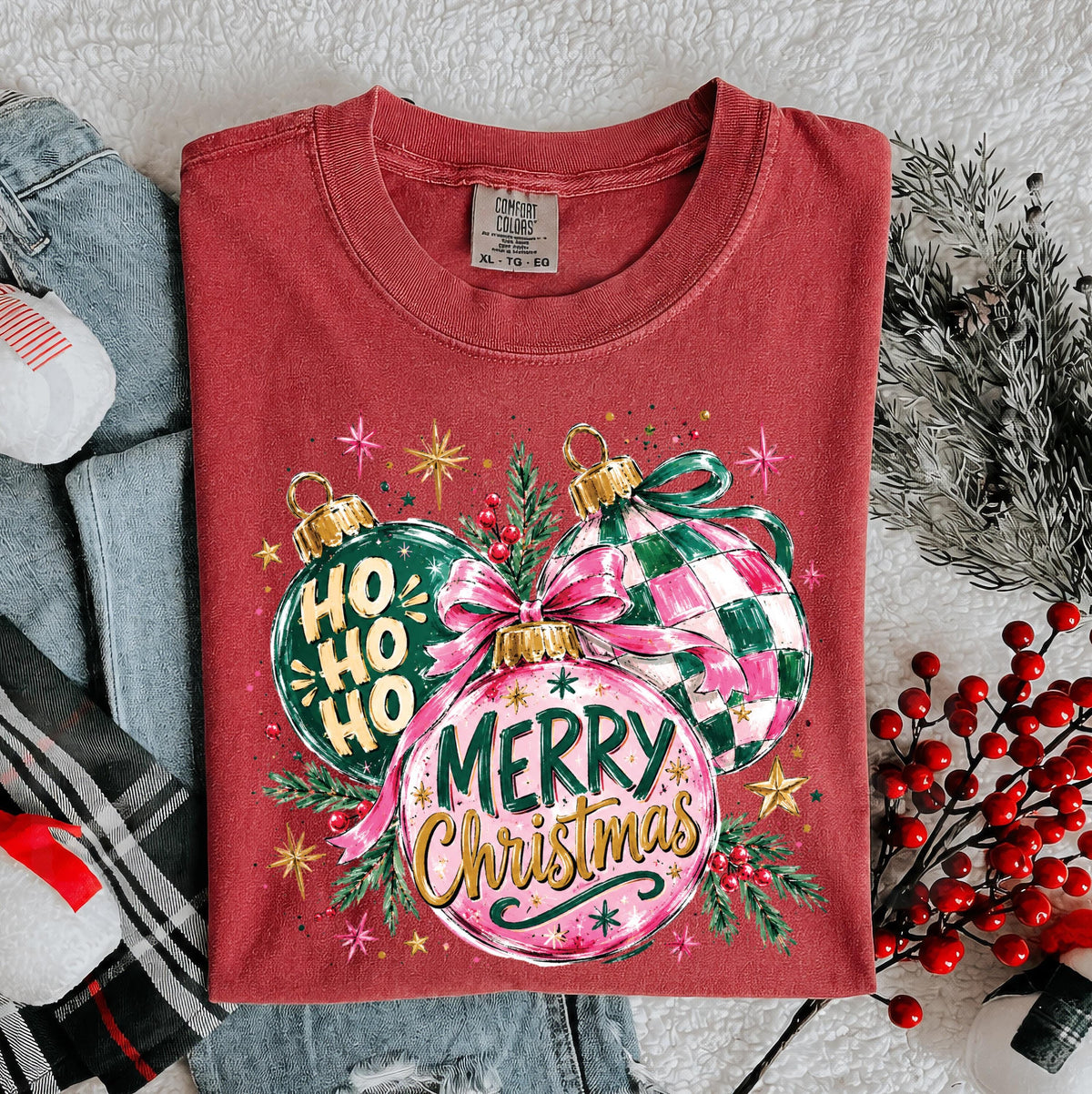 Christmas Ornaments Comfort Colors® Shirt, Merry Christmas Tee, Preppy Women Holiday Gift