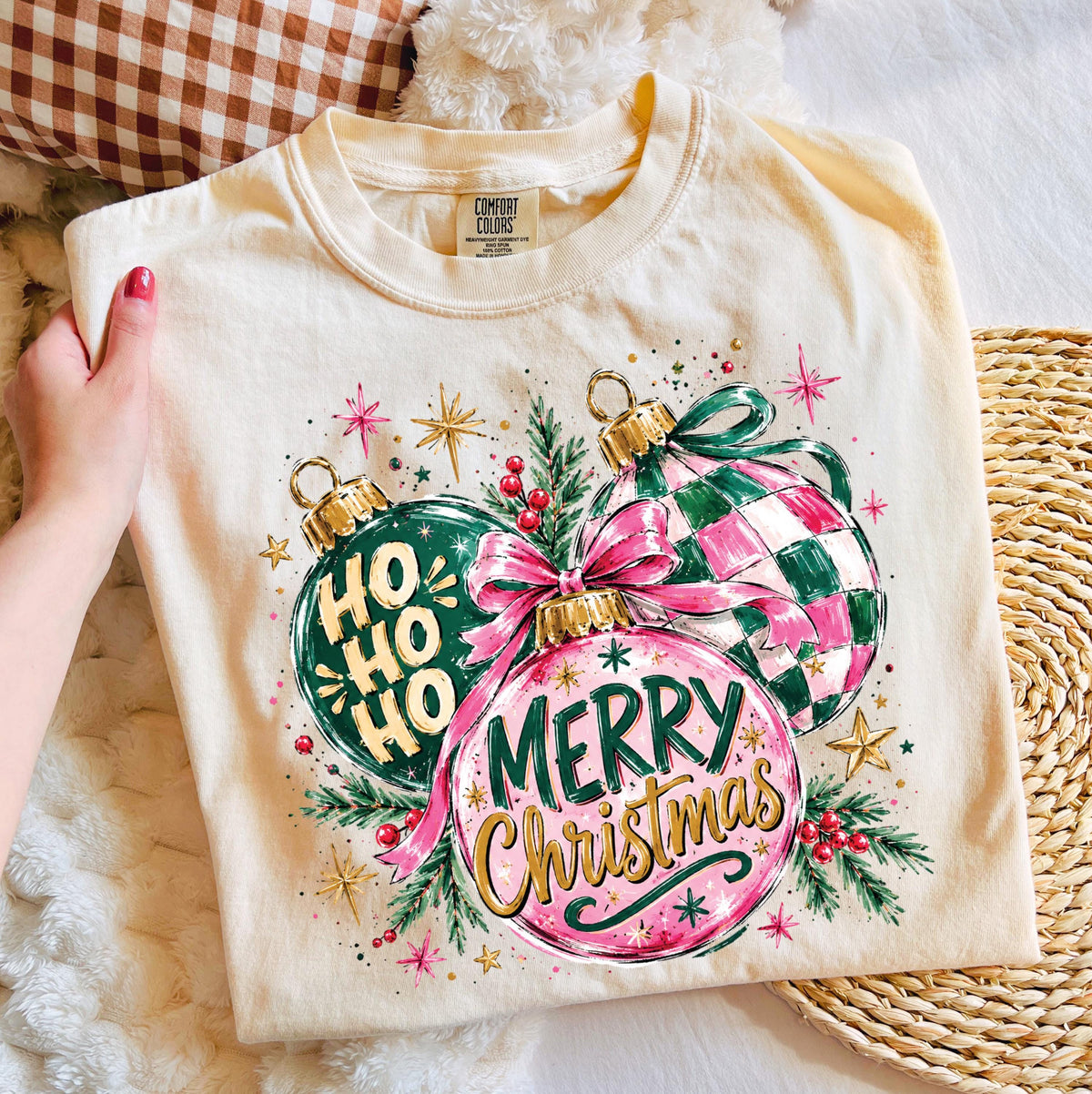 Christmas Ornaments Comfort Colors® Shirt, Merry Christmas Tee, Preppy Women Holiday Gift