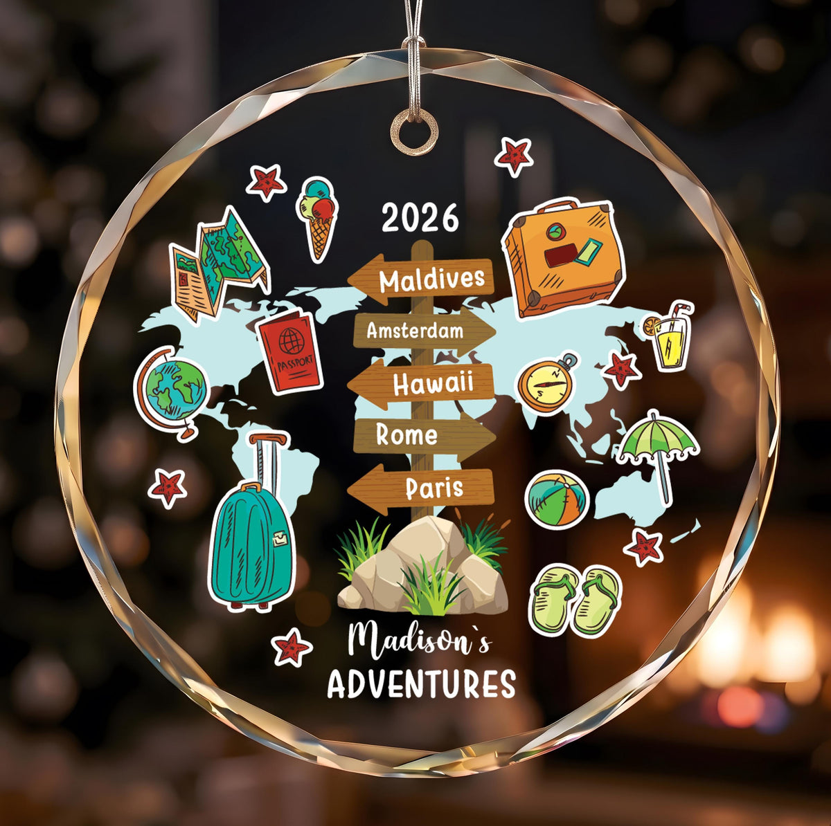 Personalized Crystal Travel Ornament – Custom Photo Keepsake, Vacation Memory Gift