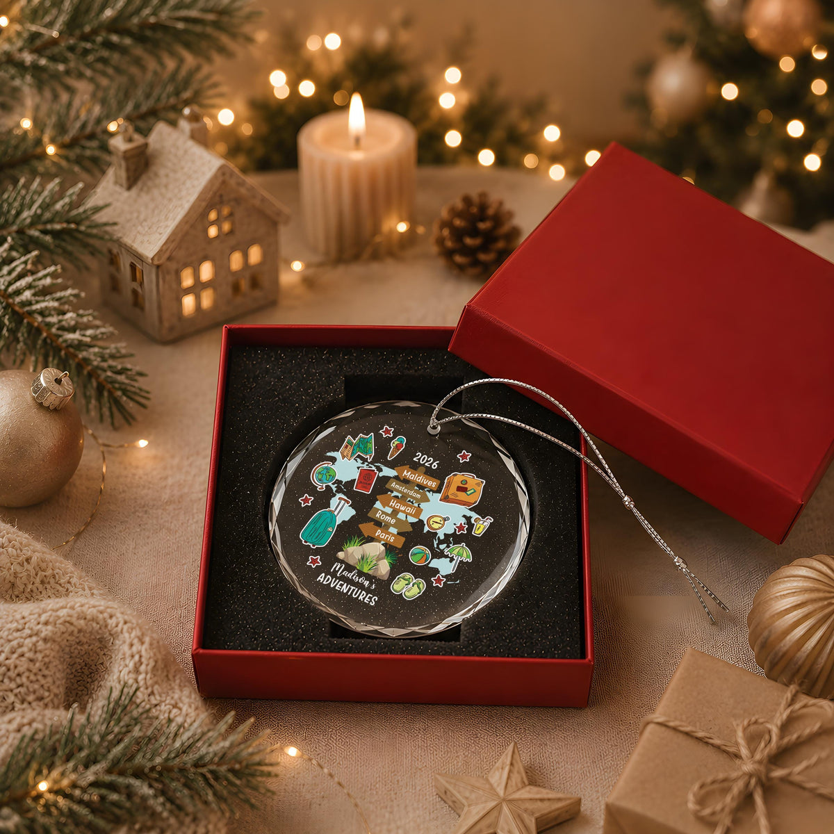 Personalized Crystal Travel Ornament – Custom Photo Keepsake, Vacation Memory Gift