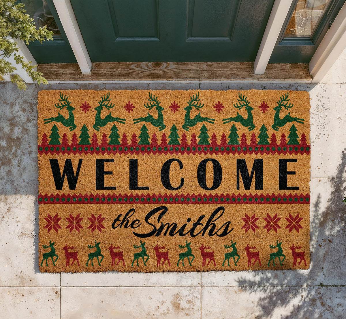 Custom Ugly Christmas Sweater Doormat, Reindeer Holiday Welcome Mat, Winter Festive Front Porch Decor