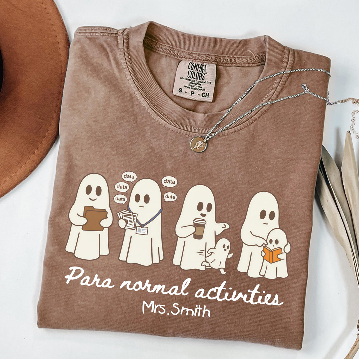 Paraprofessional Ghost Comfort Colors® T-Shirt, Custom Halloween Teacher Tee, Spooky Season Teacher Aide Gift