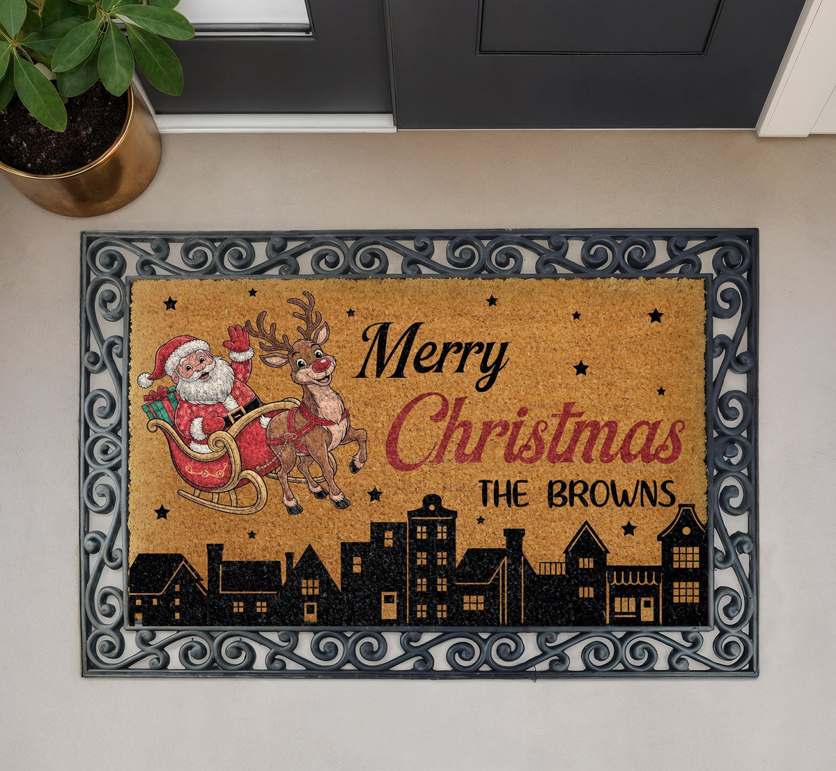 Personalized Christmas Doormat, Custom Family Name Holiday Welcome Mat