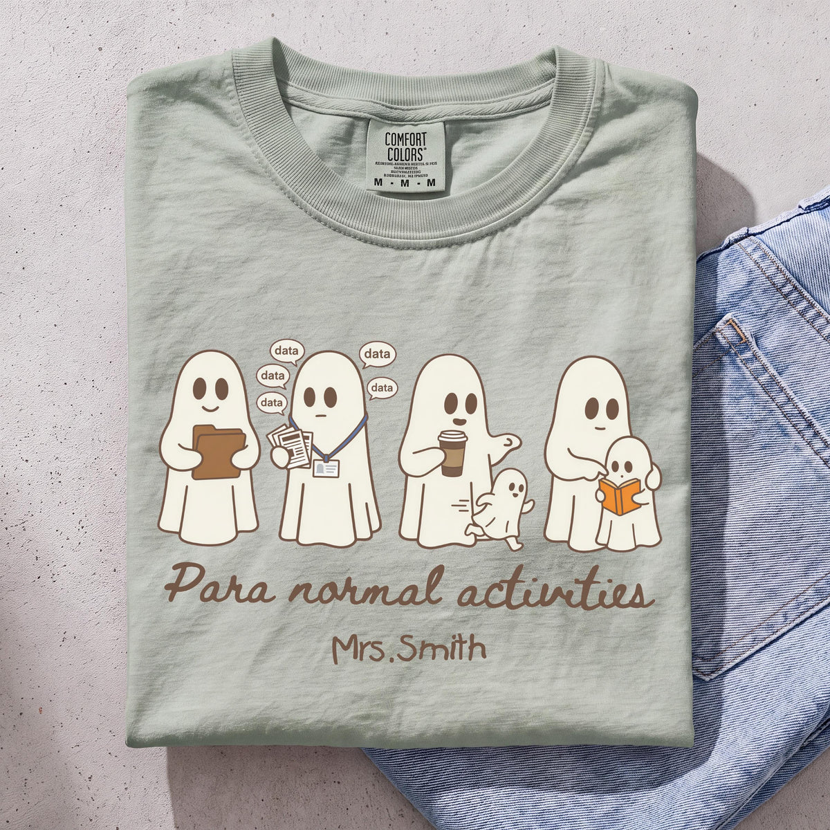 Paraprofessional Ghost Comfort Colors® T-Shirt, Custom Halloween Teacher Tee, Spooky Season Teacher Aide Gift