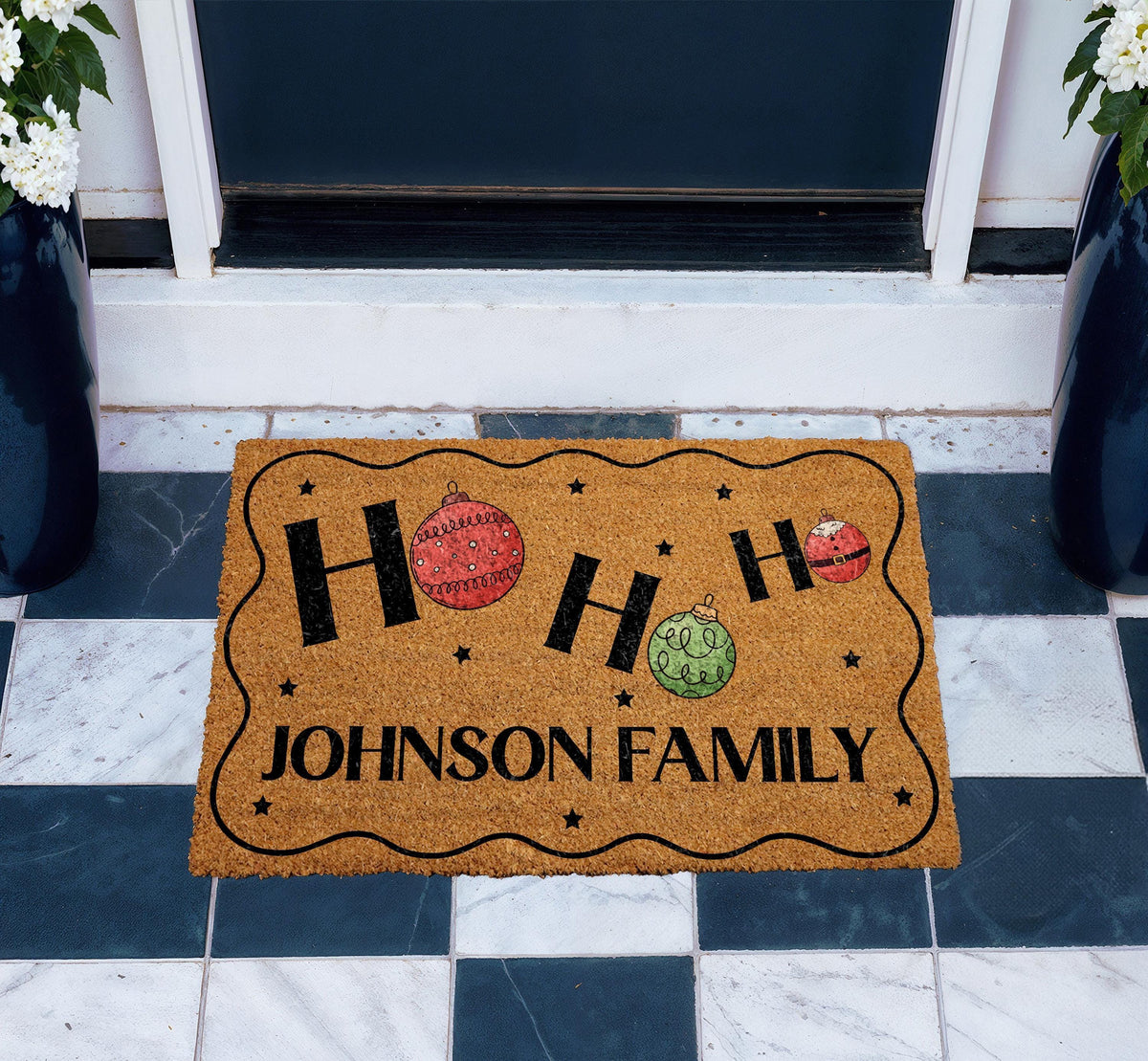Personalized Christmas Doormat, Custom Family Name Holiday Welcome Mat