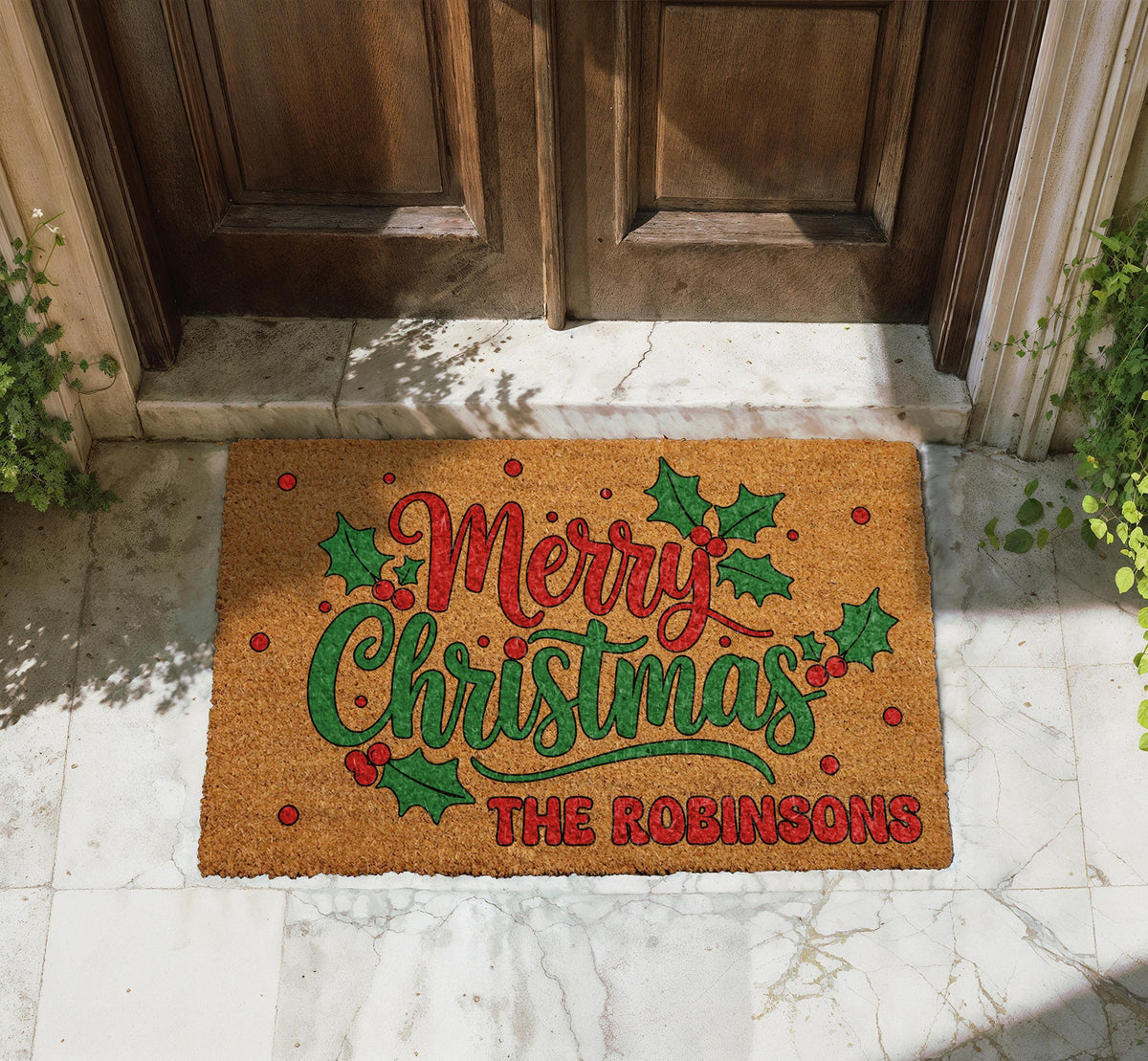 Personalized Christmas Doormat, Custom Family Name Holiday Welcome Mat