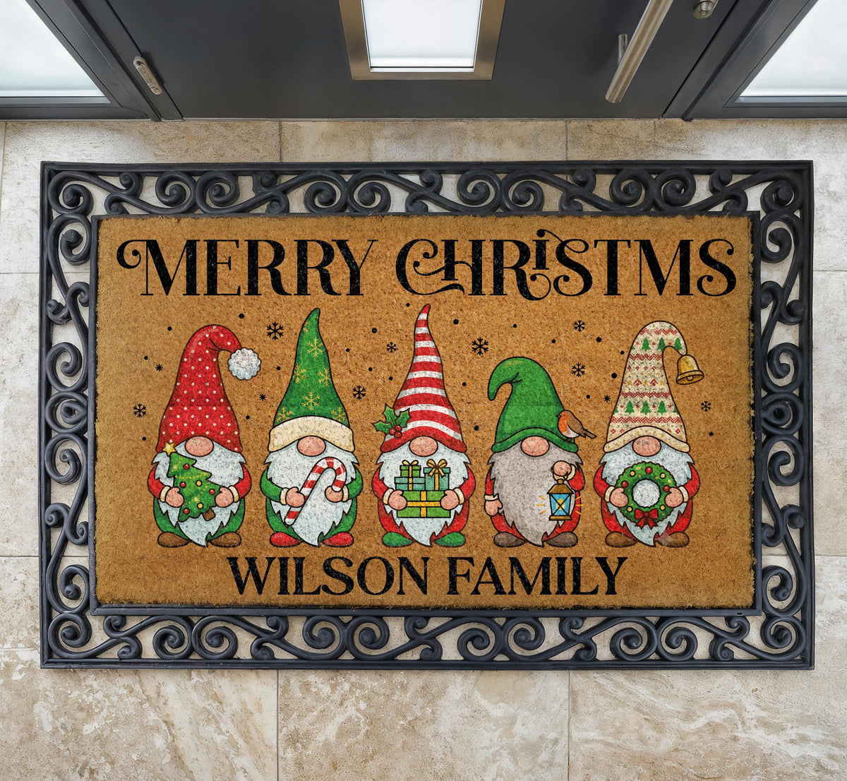 Personalized Christmas Doormat, Custom Family Name Holiday Welcome Mat