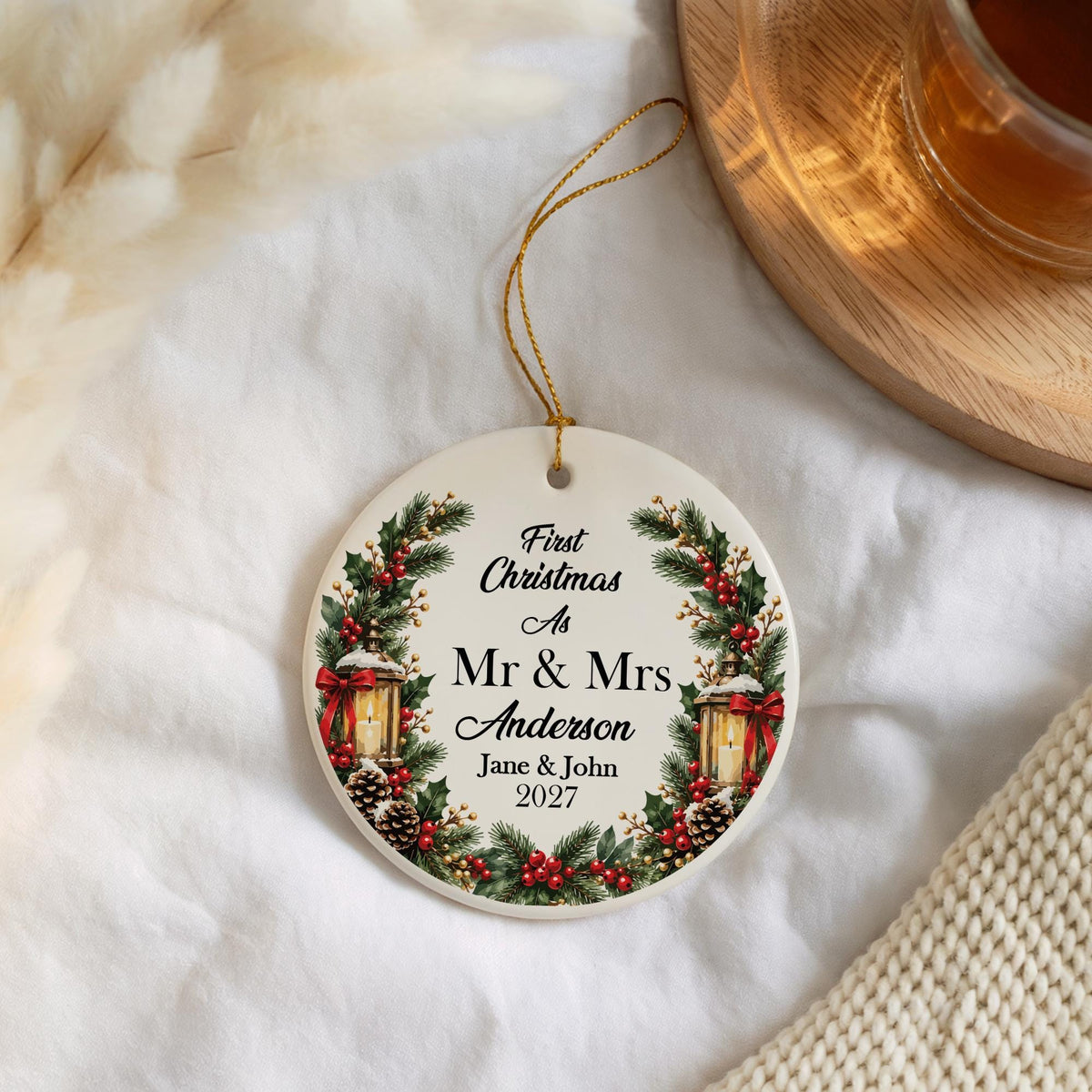 First Christmas As Mr & Mrs Ornament, Couple Holiday Ornament, Custom Ceramic Keepsake