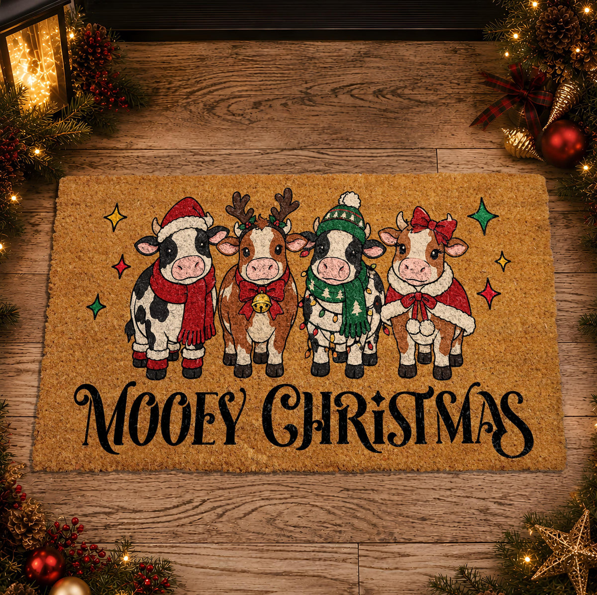 Mooey Christmas Doormat, Highland Cow Christmas Welcome Mat, Funny Christmas Door Mat, Farmhouse Holiday Decor, Coir Entryway Rug