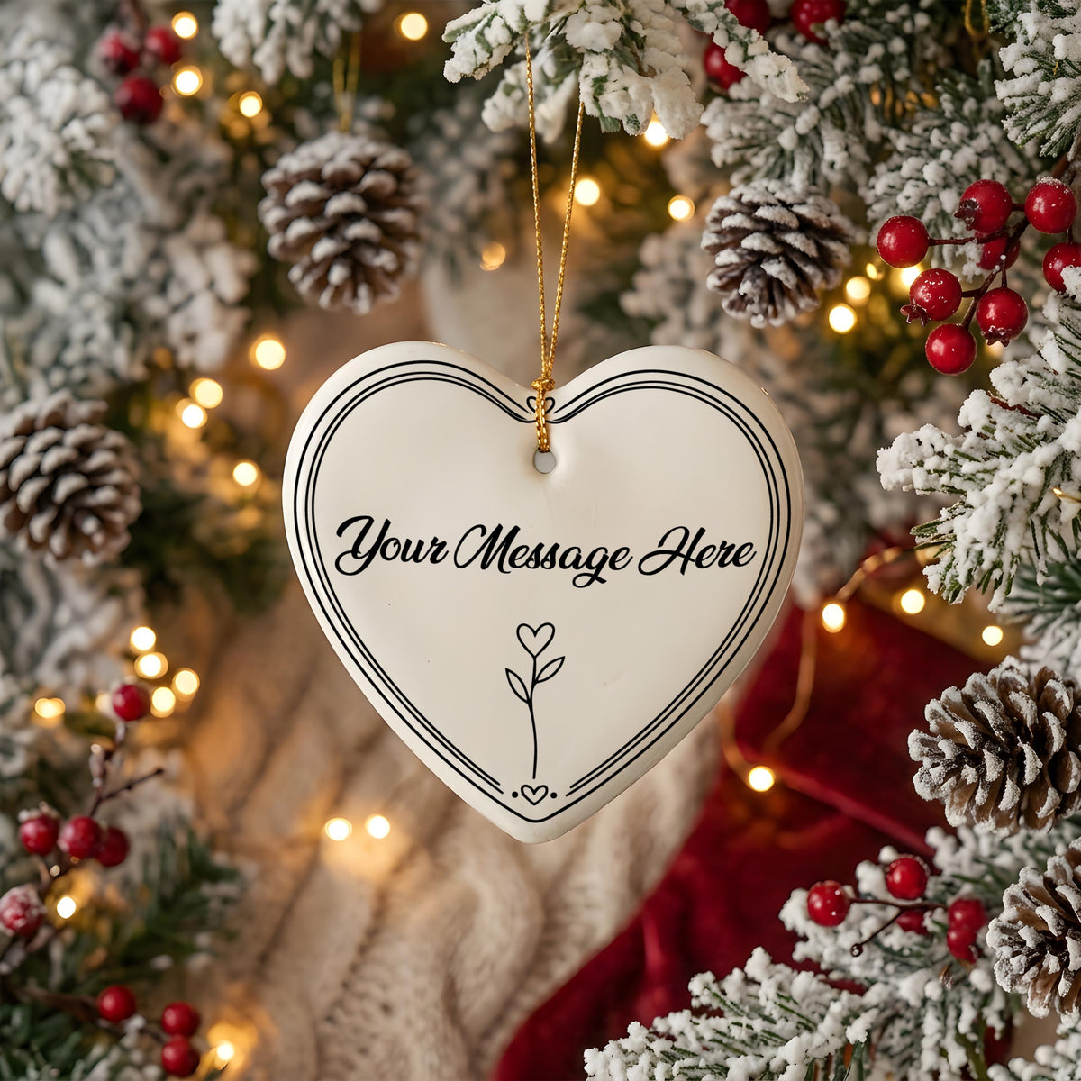 Custom Ceramic Heart Ornament, Personalized Christmas Ornament, Keepsake Gift for Couples, Holiday Tree Décor