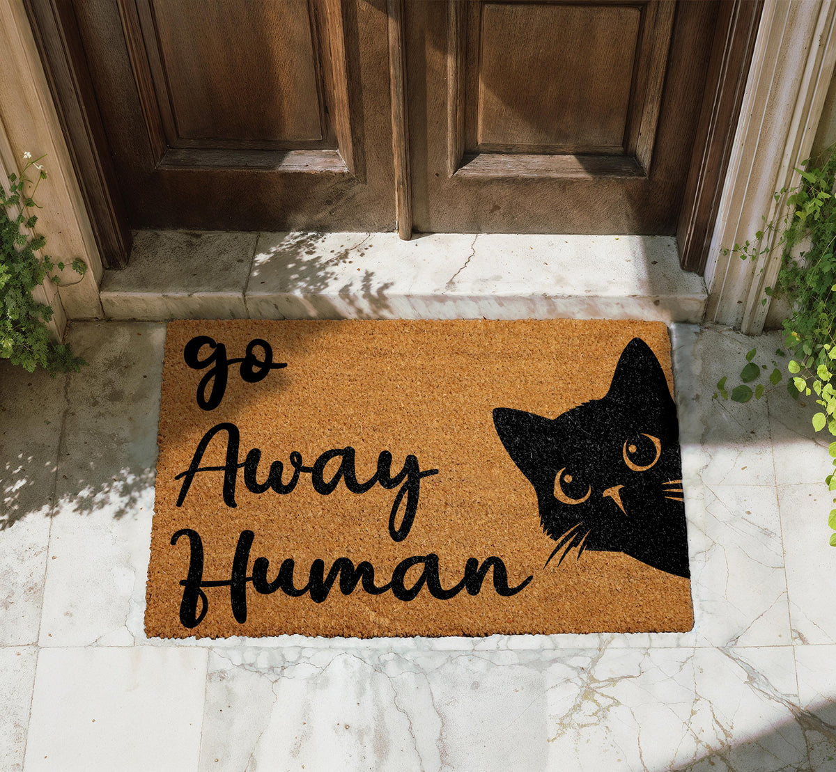 Go Away Human Doormat, Funny Cat Welcome Mat, Cute Kitty Rug, Sarcastic Floor Mat