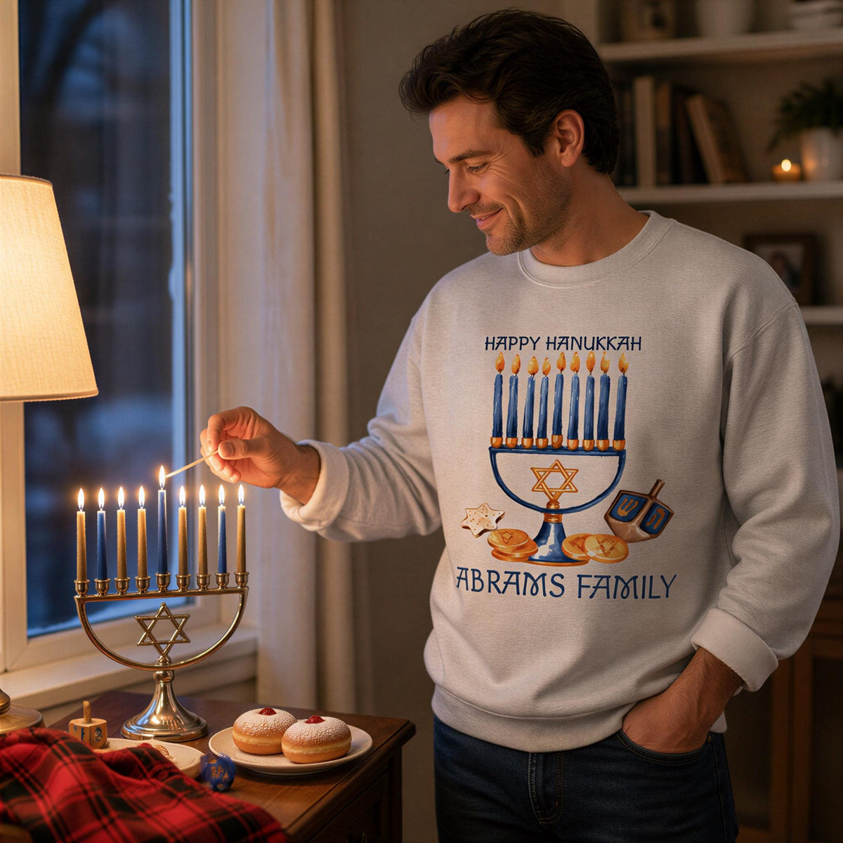 Personalized Hanukkah Family Shirt, Jewish Family Holiday Matching Tees, Menorah Sweatshirt