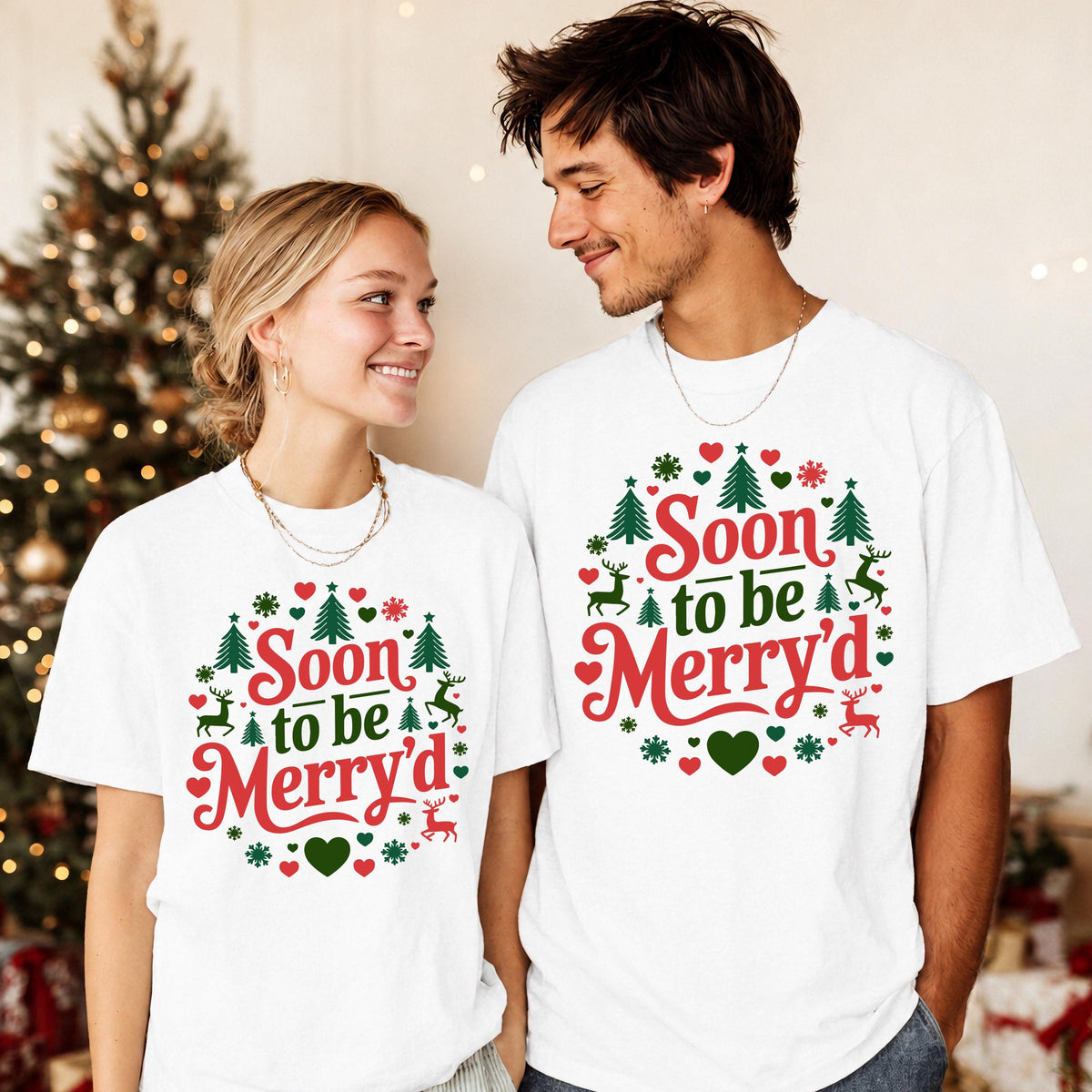 Christmas Engaged Couple Comfort Colors® T-Shirt, Soon to be Merry'd Gift Tee, Holiday Couple Matching Long Sleeve